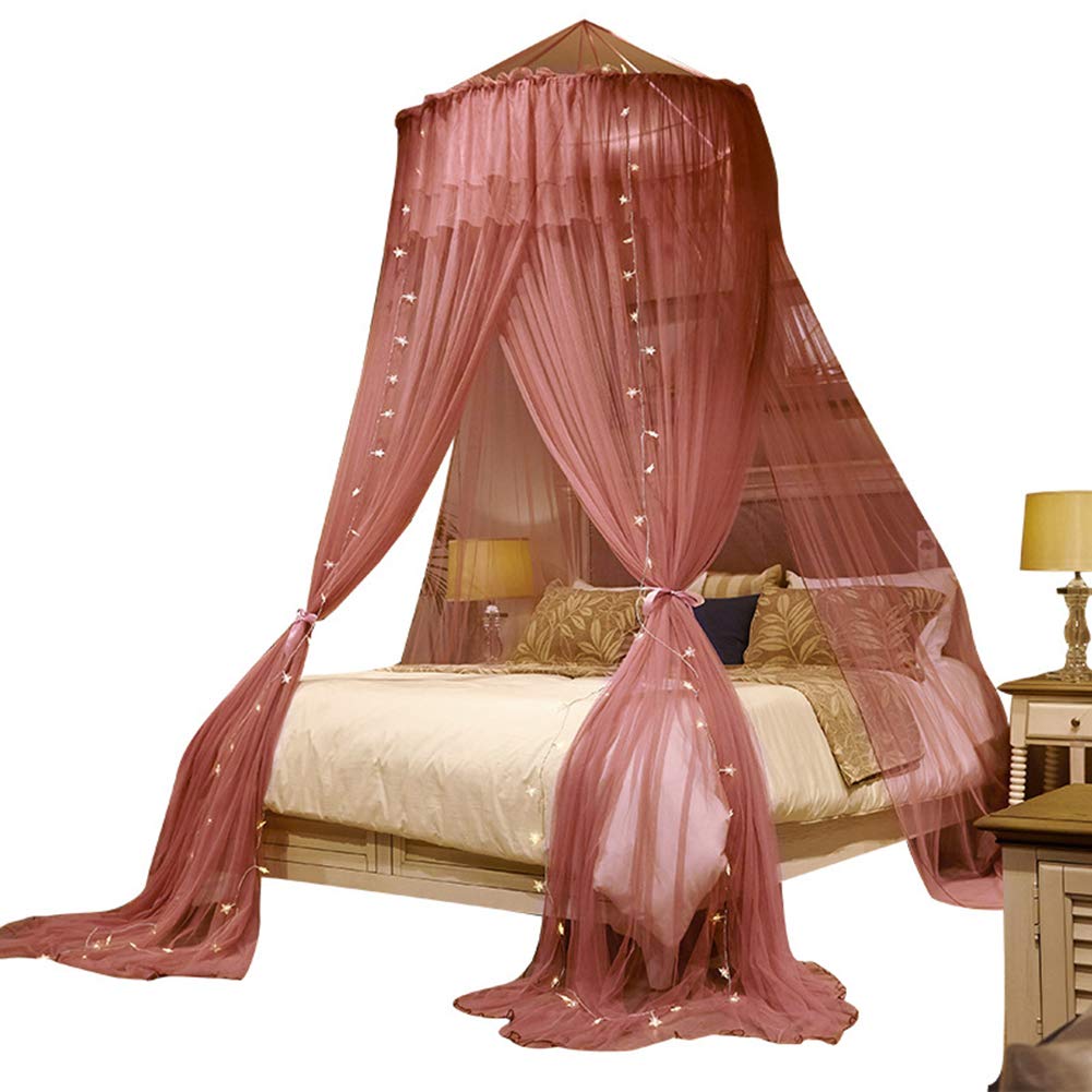 ESGT Princess Bed Canopy for Girls - Double Layer Sheer Mesh Dome Bed Curtain with Hanging Chain - Romantic Canopy Tent for Twin, Full, Queen & King Size Beds - Perfect for Kids Bedroom Decor, Sleepovers & Fairy Tale Themed Rooms