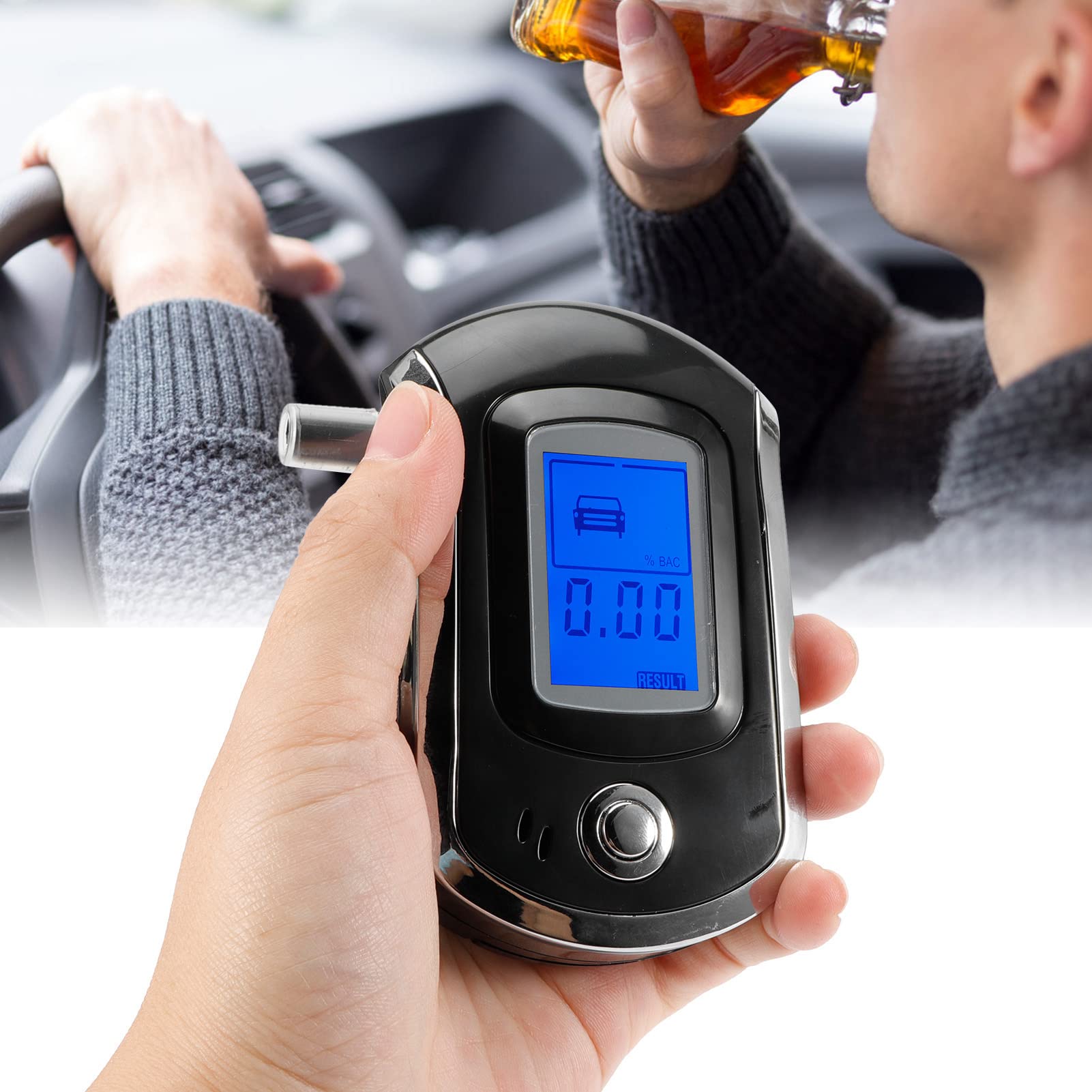 AT6000 Portable Breathalyzer with LCD Digital Display & Warning Function - Accurate Alcohol Tester for Personal, Workplace, and Road Safety Use