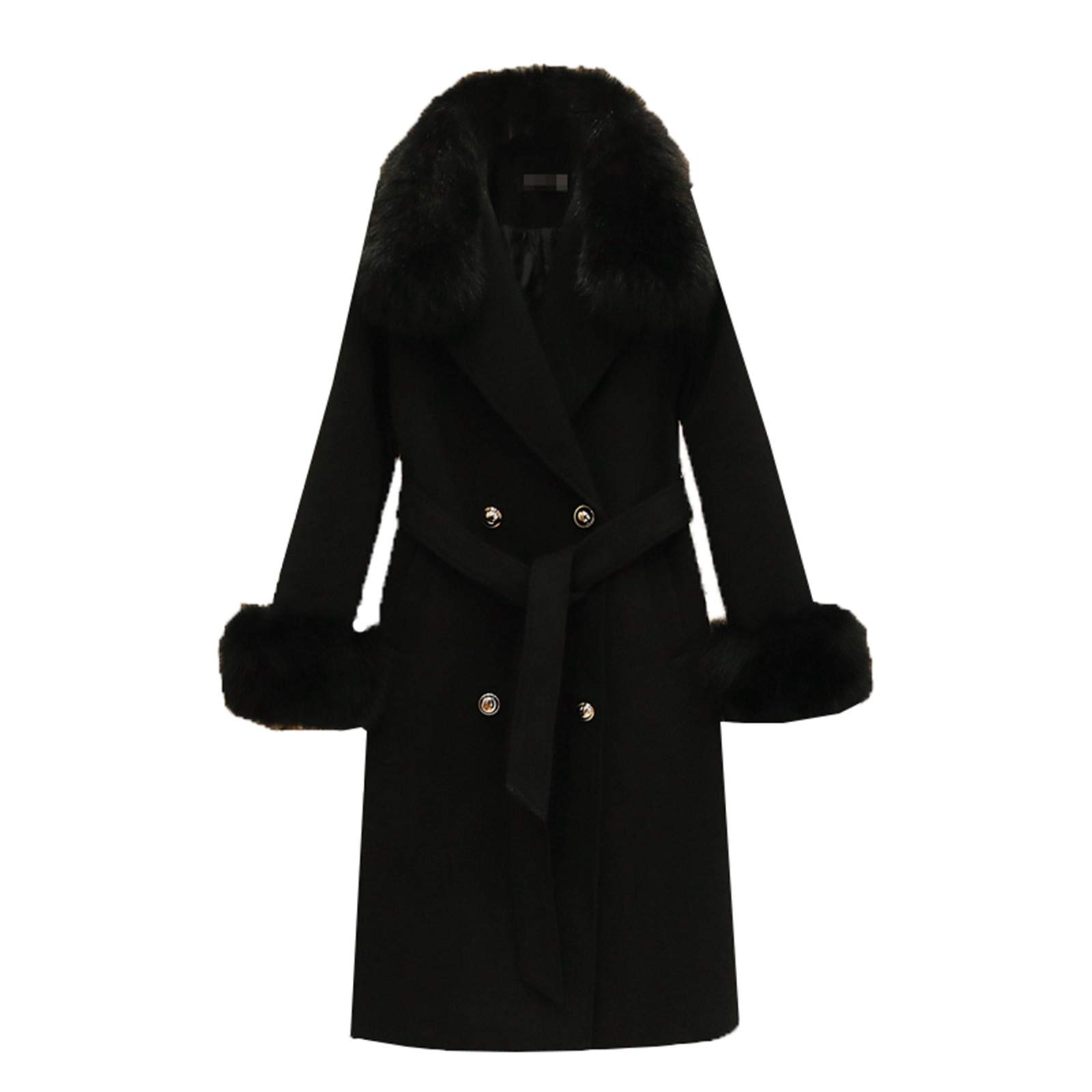 MNXOIA Women's Wool Coat - Mid-Length Double-Breasted Winter Coat with Pockets & Lace-Up Detail | Slim Fit Korean Style Woolen Jacket for Autumn & Winter | Perfect for Office, Dating & Formal Occasions