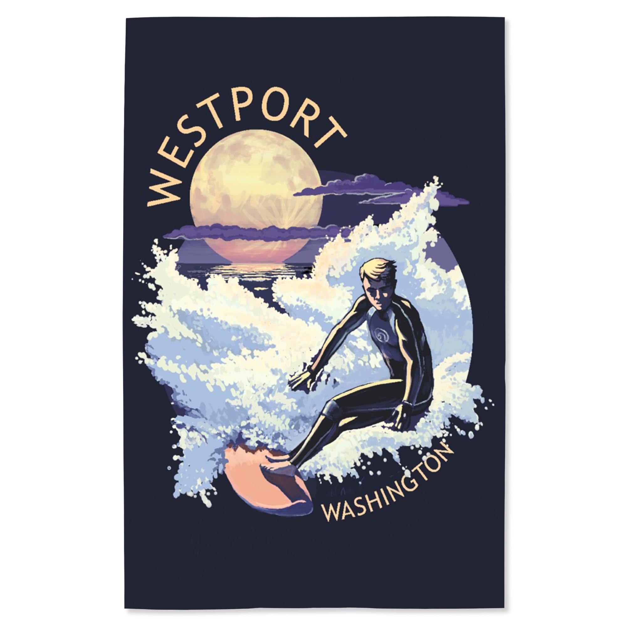 Lantern Press 16x24 Inch Giclee Art Print - Westport Washington Night Surfer Coastal Wall Decor - Perfect for Beach House, Living Room & Office