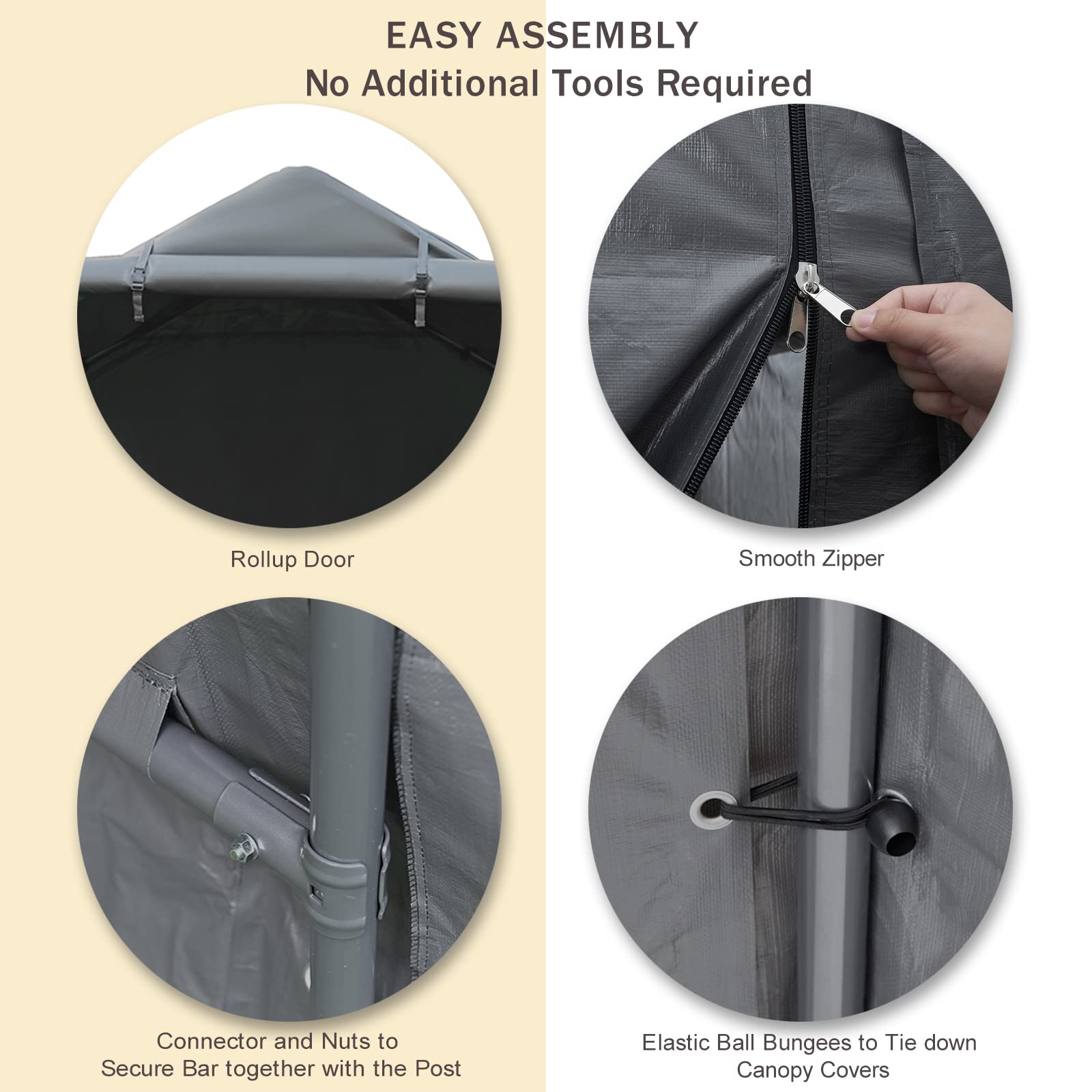 **Gardesol 6x8 ft Portable Storage Shelter - Waterproof & UV Resistant Outdoor Shed with Roll-Up Zipper Door for Bikes, ATVs, Motorcycles (Gray) - Perfect for Backyard, Garage, and Patio Storage**