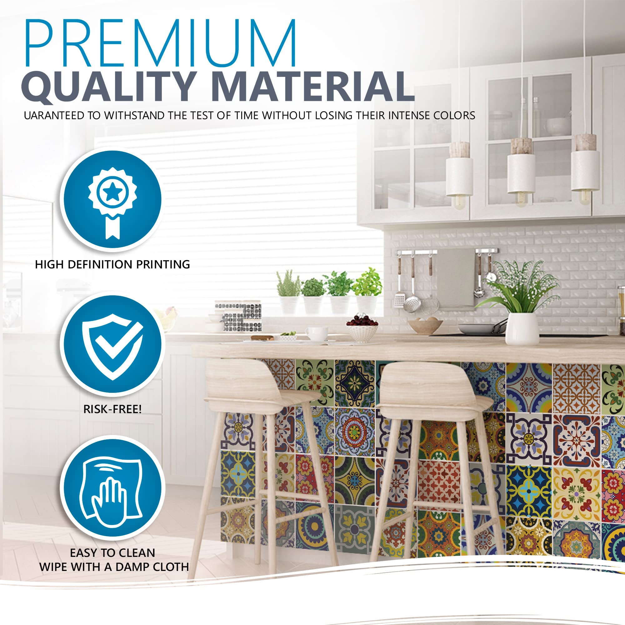24-Piece Traditional Talavera Tile Stickers Set - Easy Peel & Stick Bathroom & Kitchen Tile Decals - 6x6 Inch Home Decor for Walls, Backsplash & Countertops (Kitchen Tiles Stickers C1) - Perfect for DIY Home Renovation, Apartment Upgrades & Rental Property Decor