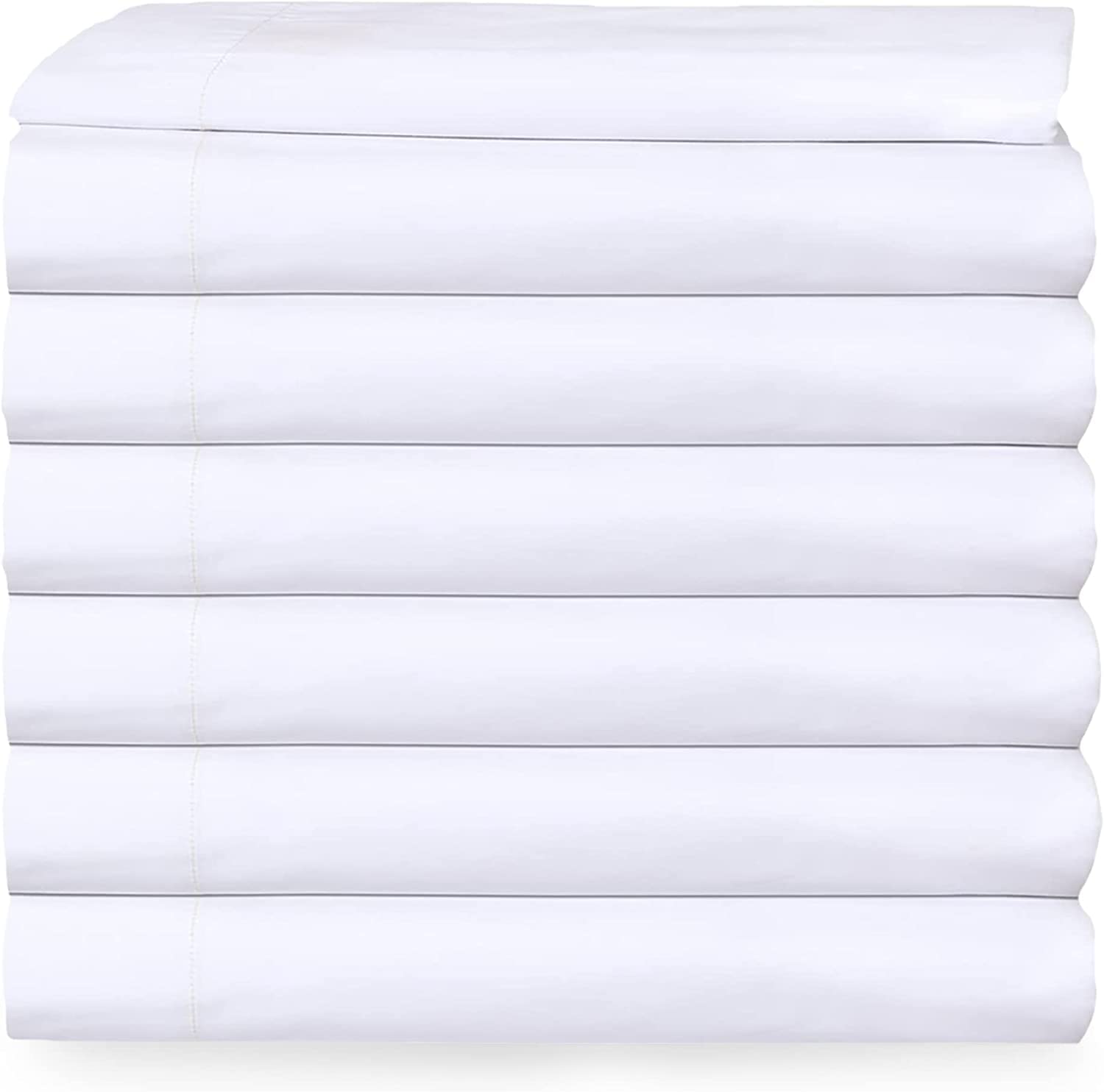 Twin 6-Piece White Bed Sheet Set - 6 Flat Sheets (66x108) & 6 Fitted Sheets (39x80+10) with 12 Standard Pillowcases - T-200 Economy Grade Percale Wave Hotel Bedding - Perfect for Dorms, Guest Rooms & Budget-Friendly Hospitality