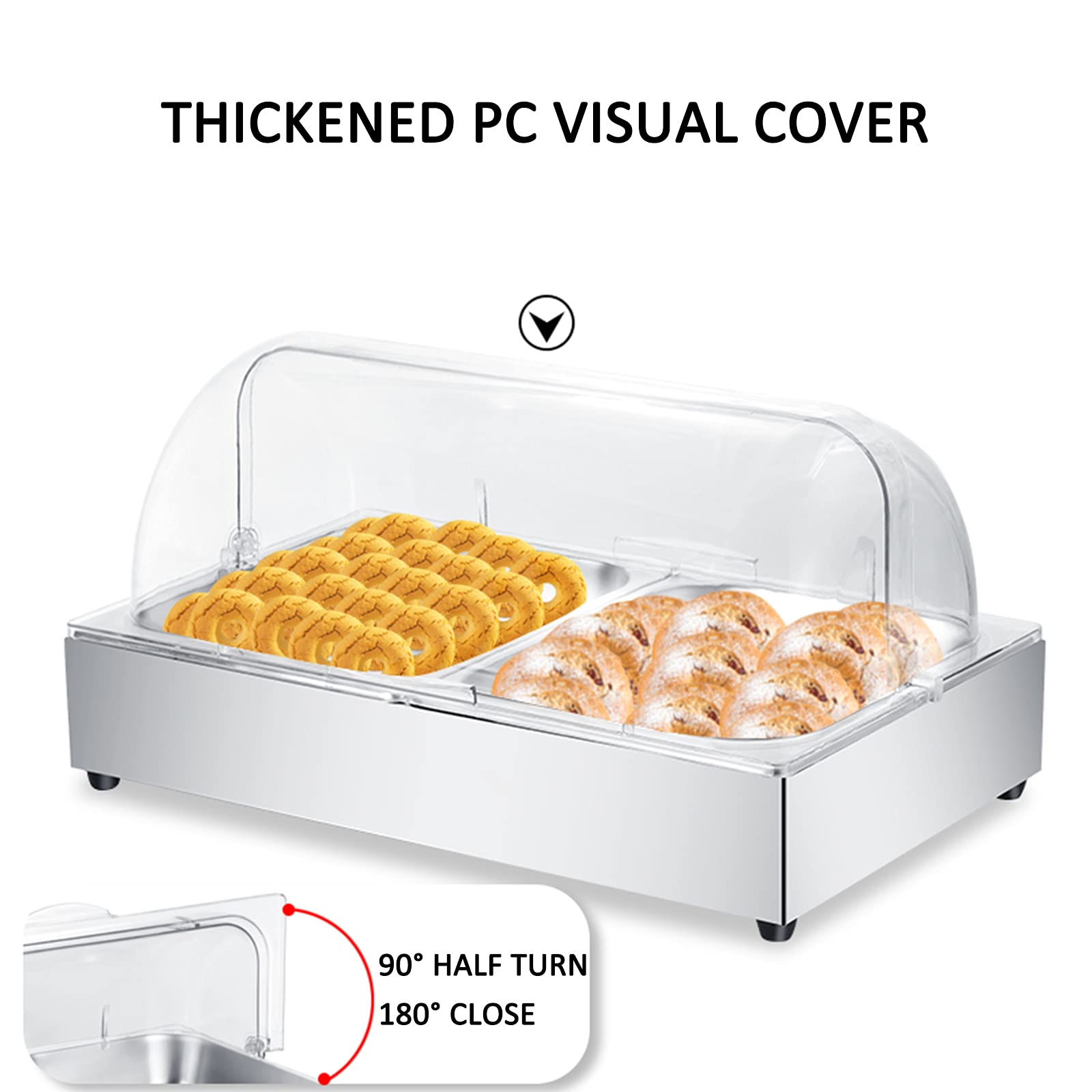 AIZYR Chafing Dish Set with Full-Size Roll Top Cover - Clear Plastic Bakery Pan Display & Stainless Steel Hotel Pan (1/3 Size) - Perfect for Buffets, Catering, and Food Service Displays