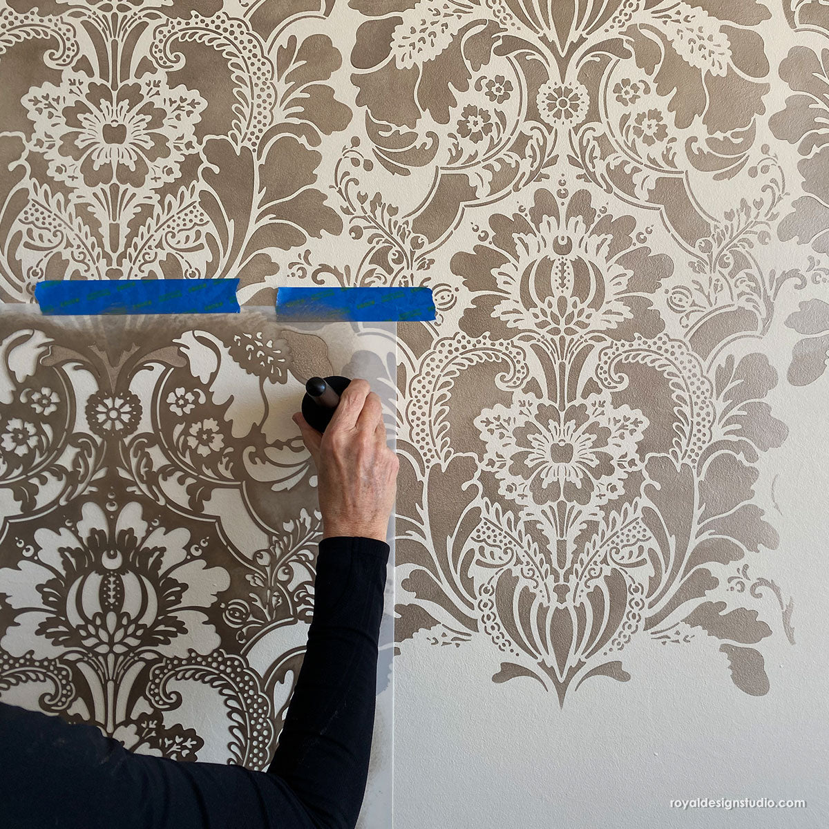 Lisabetta Damask Wall Stencil - Reusable DIY Painting Template for Home Decor, Accent Walls & Furniture - Perfect for Bedroom, Living Room & Nursery Renovation