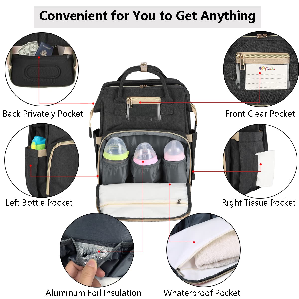 **Waterproof Baby Diaper Backpack for Boys & Girls - Large Multifunctional Travel Diaper Bag with Insulated Pockets - Perfect for Newborn Essentials, Daycare, and Family Outings - Dark Grey**