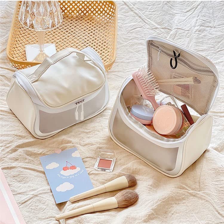 Premium Travel Makeup Organizer Set - 2 Pack Large Cosmetic Bags with Hook for Women | Waterproof Multi-Functional Toiletry Pouch for Vacation, Gym & Daily Use (Pink & White)
