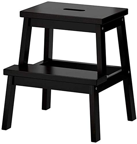 XHALERY 2-Step Wooden Step Stool for Home, Kitchen, Bathroom - Non-Slip Wide Ladder Stool with Handles, Foldable Step Stool for Adults & Kids - Perfect for Reaching High Shelves, Cabinets and Home Organization (Black)