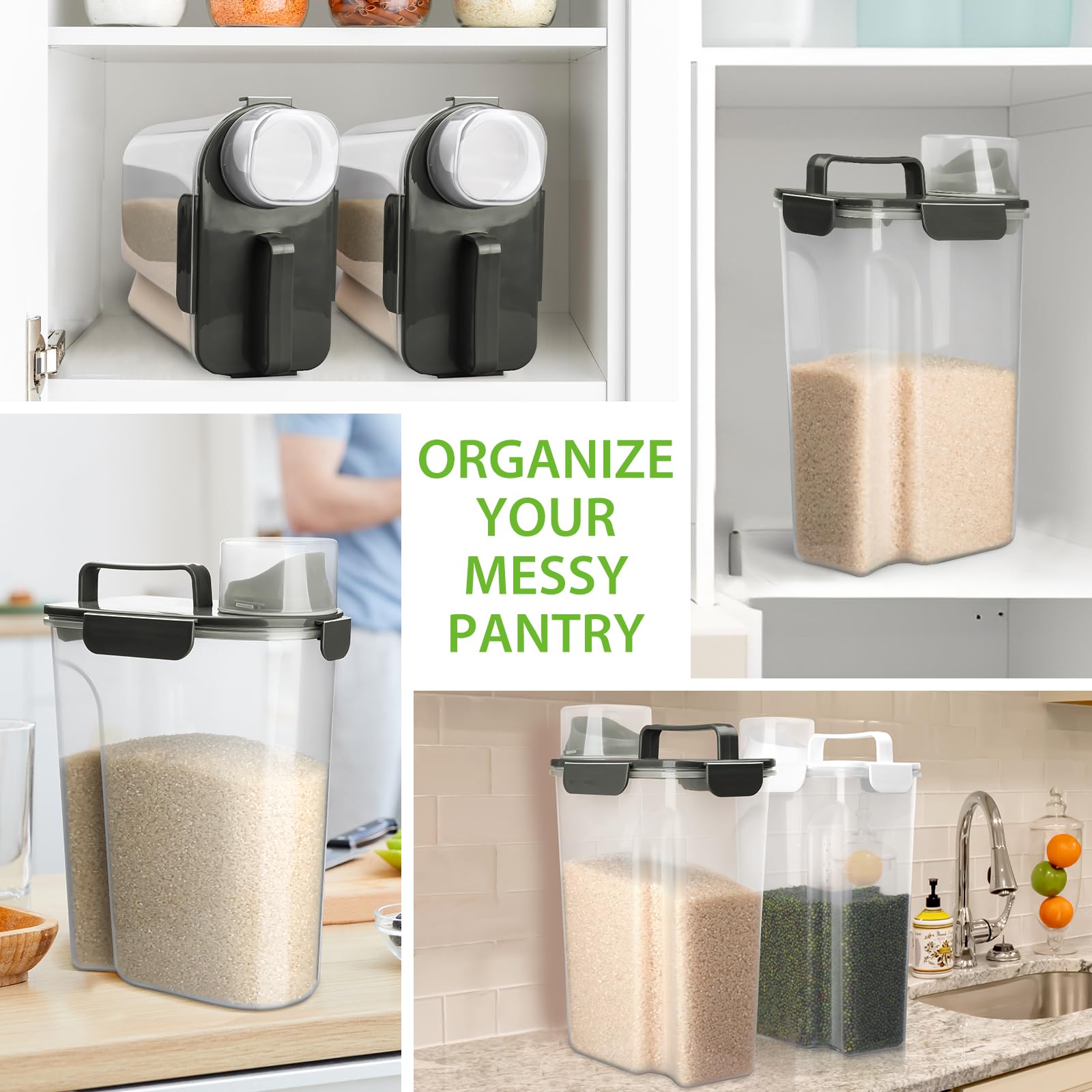 5-10lb Airtight Rice Storage Container - BPA Free Clear Plastic Food Dispenser for Kitchen & Pantry Organization - Ideal for Dry Foods Like Rice, Oatmeal, Cereal, Pasta, Flour - Perfect for Pet Food Storage & Bulk Food Preservation