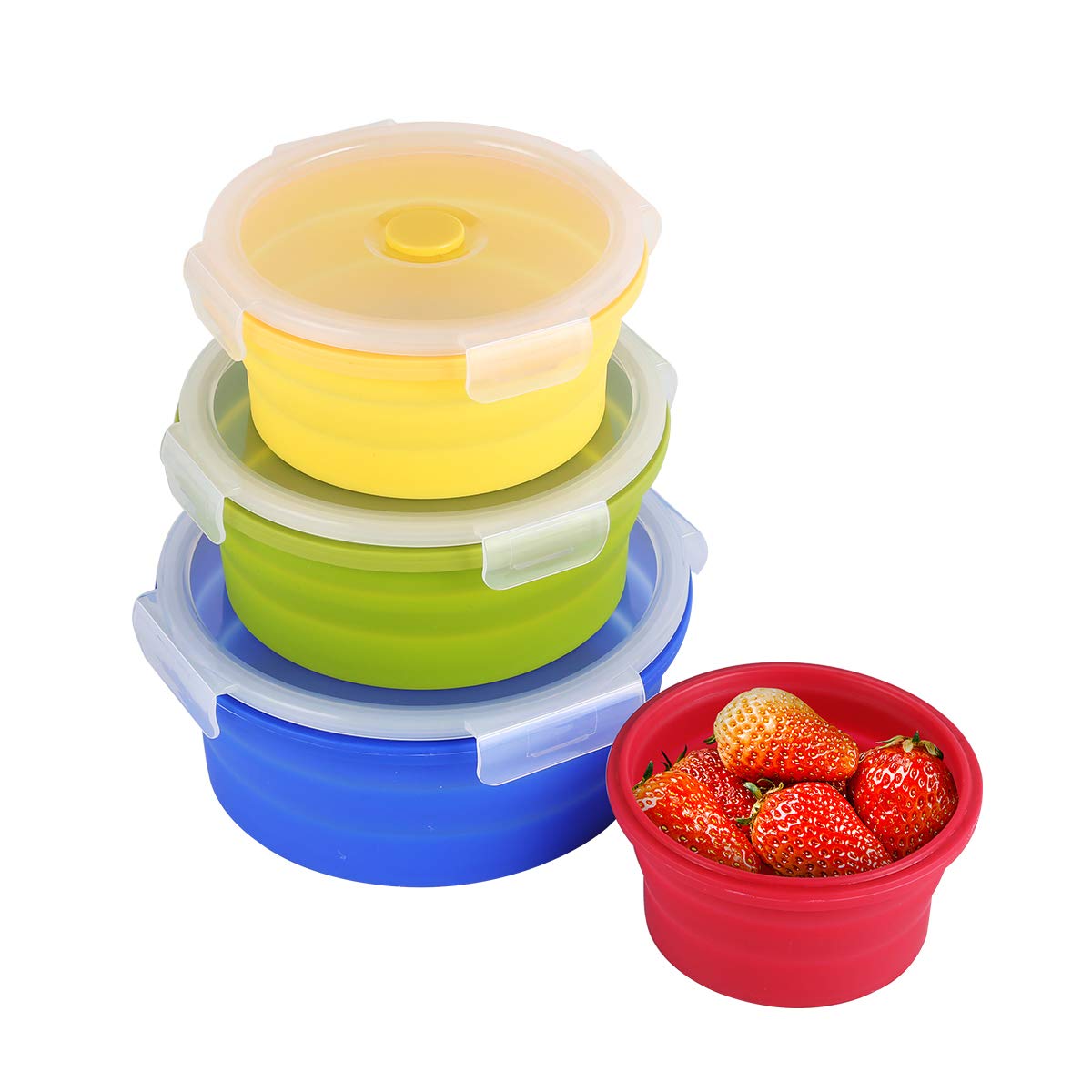 BPA-Free Collapsible Silicone Food Storage Containers Set of 4 - Space Saving Meal Prep Containers for Kitchen, Bento Lunch Boxes, Travel Picnic & Leftovers - Microwave & Fridge Safe - Perfect for Meal Prepping, Office Lunches & Camping Trips