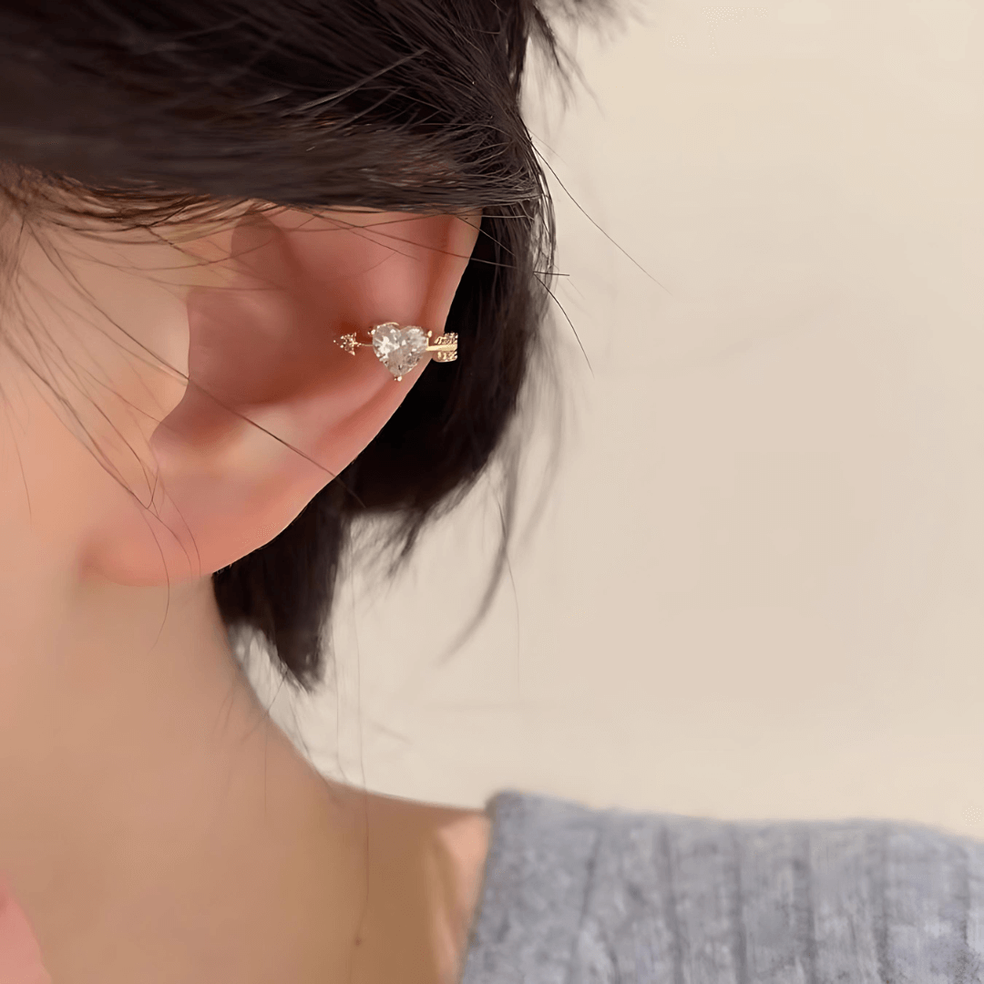Pearl Bow Heart Dangle Non-Pierced Fake Climber Earrings for Women | HSPJ072 | Elegant Fashion Jewelry for Parties, Weddings & Date Nights