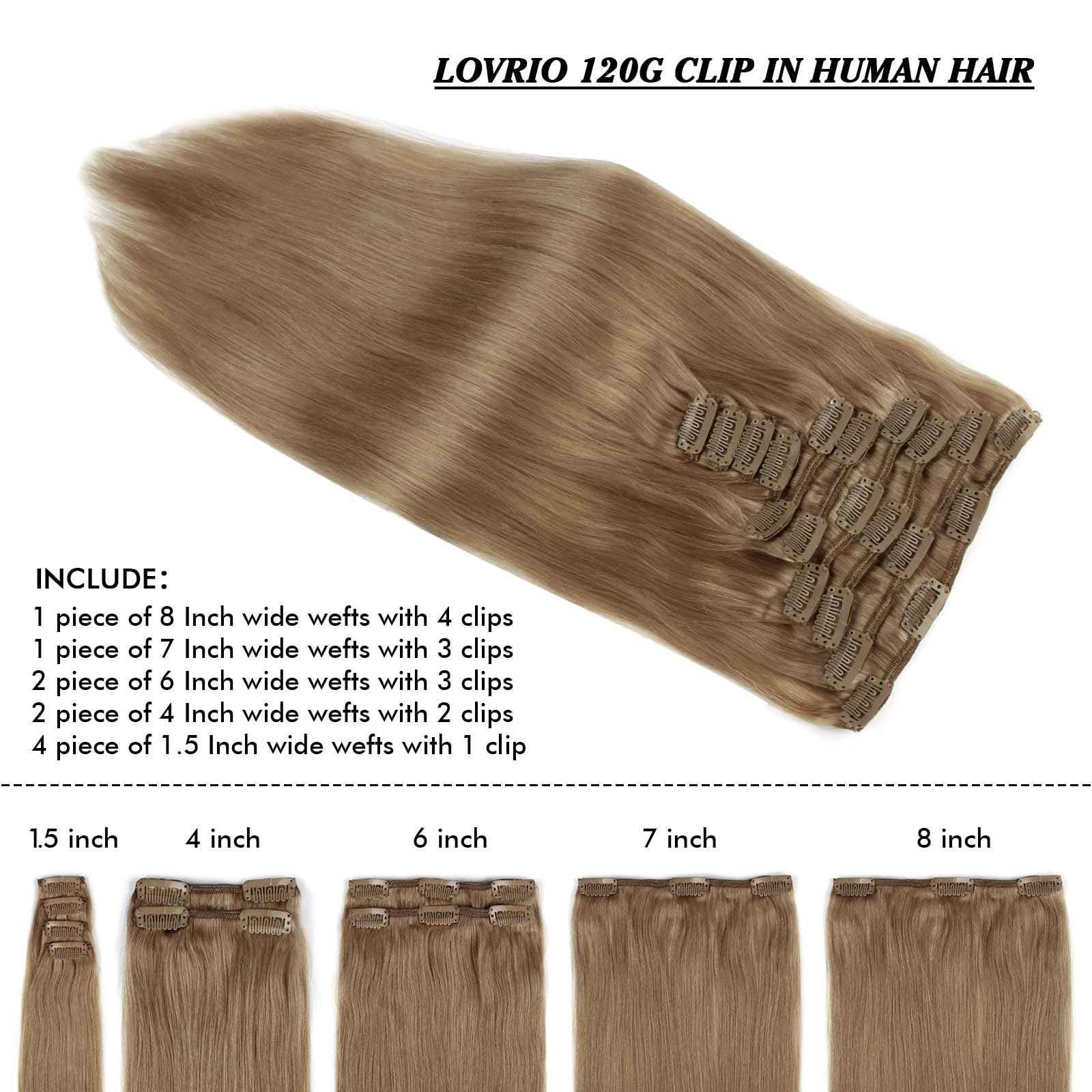 20 Inch 160g Clip-in Human Hair Extensions - 10 Pieces Remy Straight Virgin Hair in Chestnut Brown (21 Clips) | Perfect for Volume Boost, Length Extension & Styling for Parties, Weddings & Daily Wear