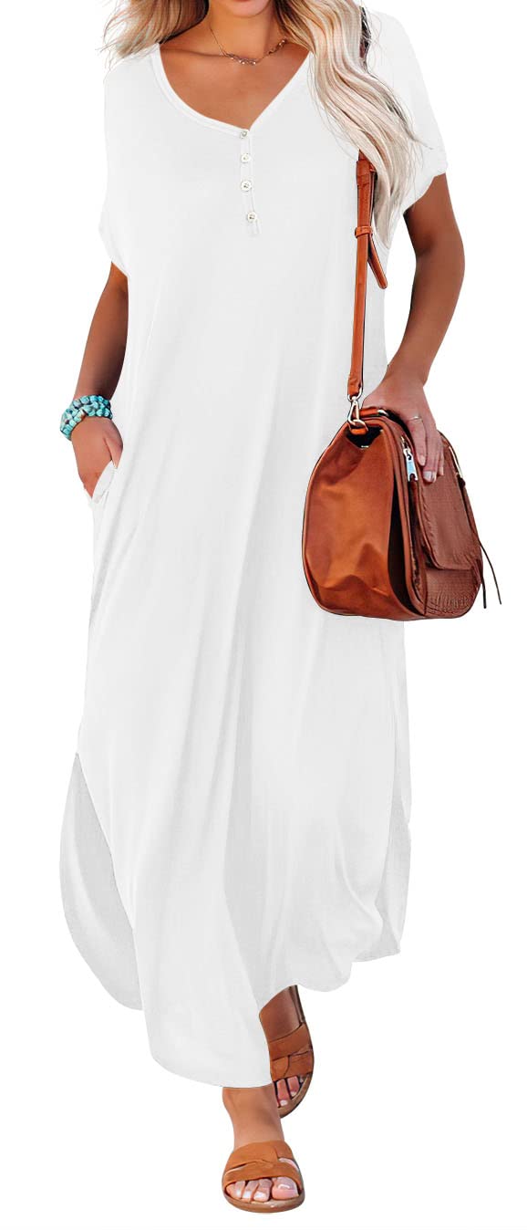 GRECERELLE Women's Summer Casual Long Sleeveless Maxi Dress with Double Slit - Perfect for Beach Vacation, Date Night & Outdoor Parties