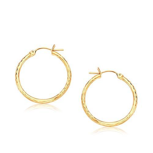 14K Yellow Gold Slender Hoop Earrings with Diamond Cut Finish - 25mm Diameter Dainty Everyday Hoops for Women, Perfect for Work, Date Night & Gift Giving