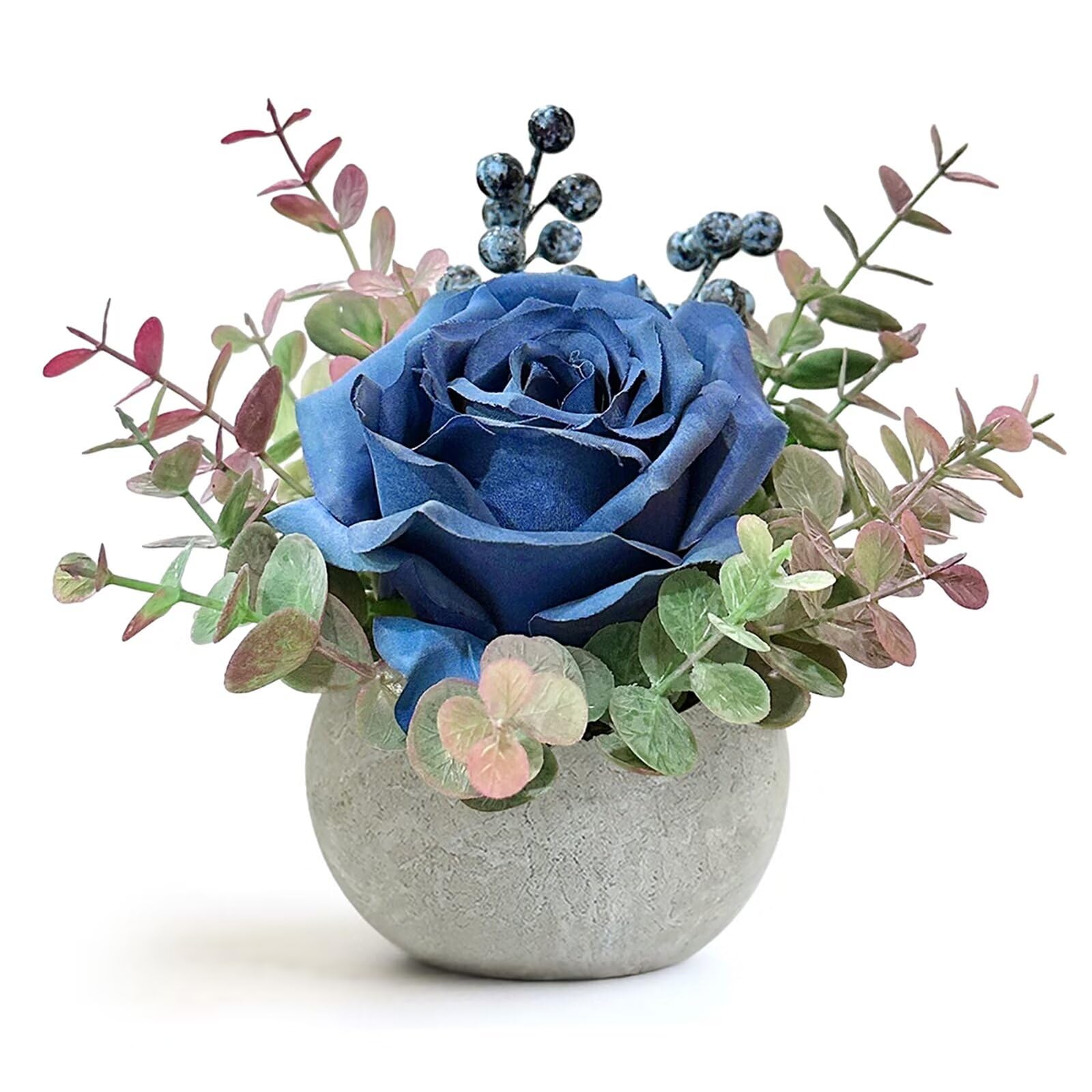 Blue Rose Artificial Flowers in Pots - Small Fake Potted Plants for Home Office Decor, Bathroom, Living Room, Wedding & Party Table Centerpieces | Perfect for Indoor Décor, Gift Giving & Event Styling