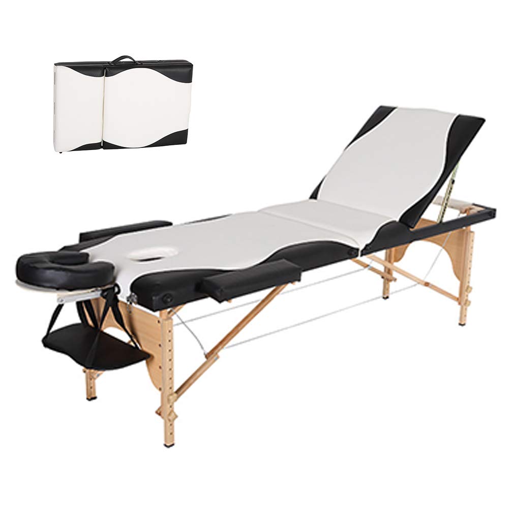 Portable Adjustable Folding Massage Table - Beauty Therapy Spa Bed with PU Waterproof Cover & Sturdy Wooden Legs for Salon, Home Use, and Professional Massage Sessions