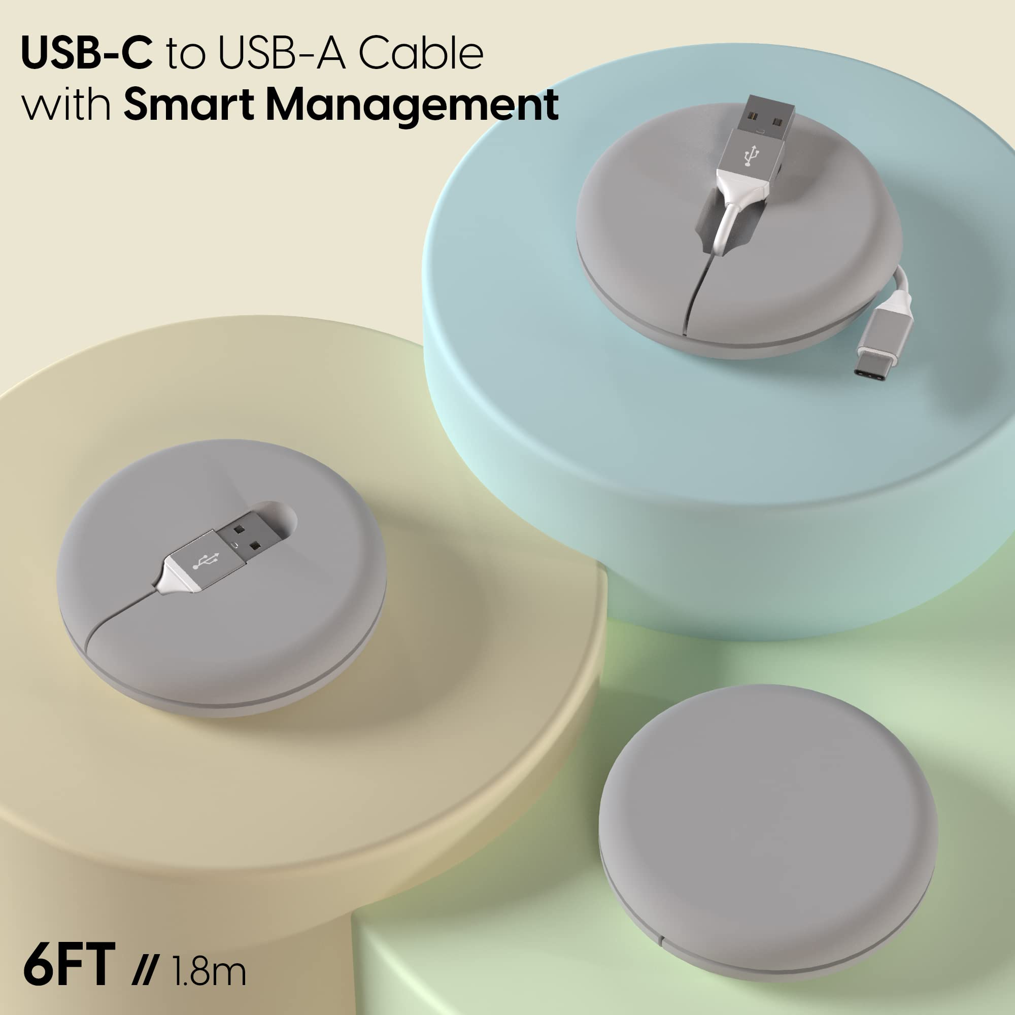 **SmartTalk USB-C to USB-A Cable 6ft - Fast Charging & Data Sync for iPhone 15/Pro/Max, Samsung, iPad - with Compact Cord Organizer & Easy Pull-Out Design - Perfect for Home Office, Travel & Car Charging**