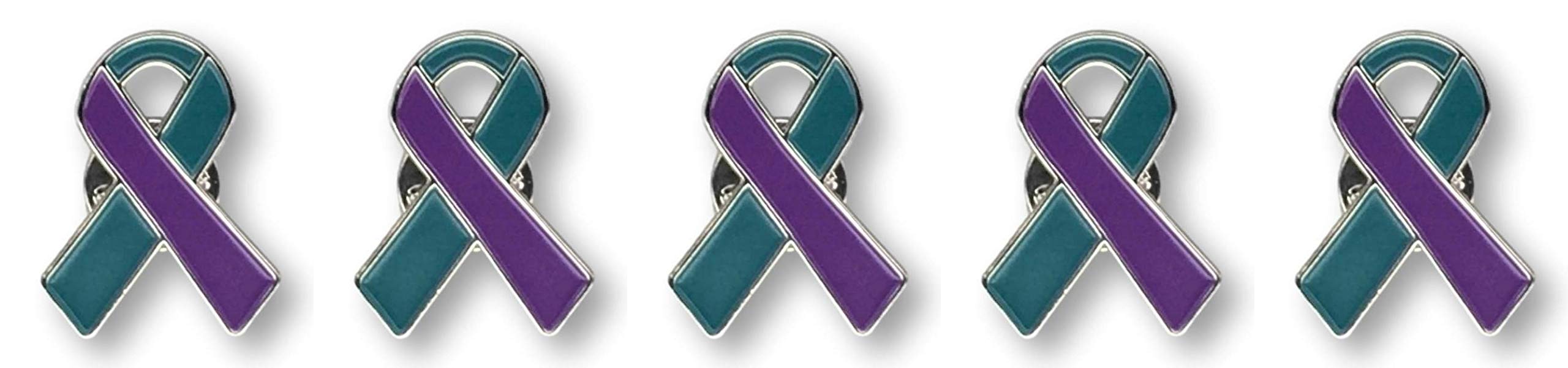 5-Piece Purple & Teal Awareness Enamel Ribbon Pins with Metal Clasp - Domestic Violence, Sexual Assault & Suicide Prevention Support - Perfect for Fundraisers, Awareness Events & Showing Solidarity