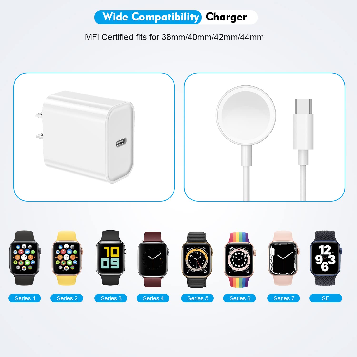 20W USB-C Fast Charger for Apple Watch & iPhone - 6.6FT Portable Charging Cable - Compatible with Apple Watch Series 9/8/7/SE/6/5/4/3/2/1 - Perfect for Travel, Office & Home Use