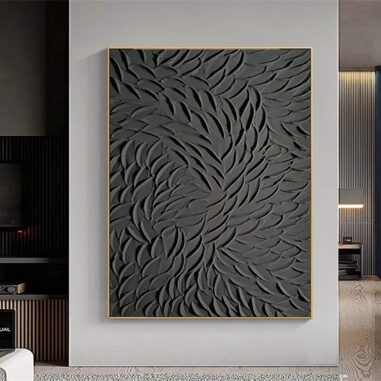 Black Minimalist Textured Painting Canvas - Modern Abstract Wall Art for Home & Office Decor #MZ106 | Perfect for Living Room, Bedroom & Office Spaces