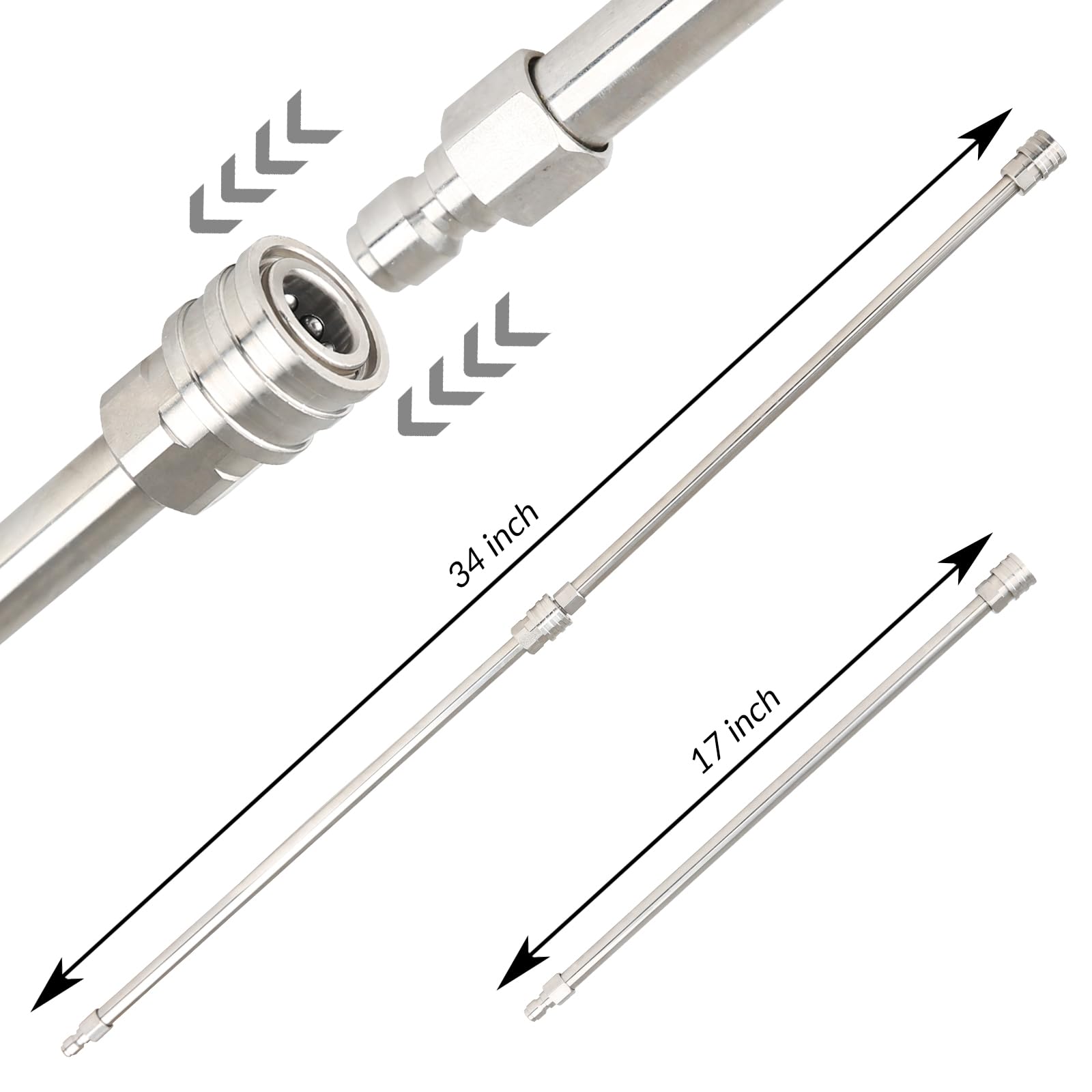 Sooprinse 17 Inch Stainless Steel Pressure Washer Extension Wand - 1/4 Inch Quick Connect Power Washer Lance (2 Pack) - Perfect for Cleaning Hard-to-Reach Areas, Roofs, and High Surfaces