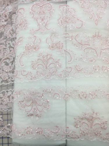Elegant Light Pink Lace Border Trim - 52 Inches Wide for Wedding Dresses, DIY Crafts & Home Decor