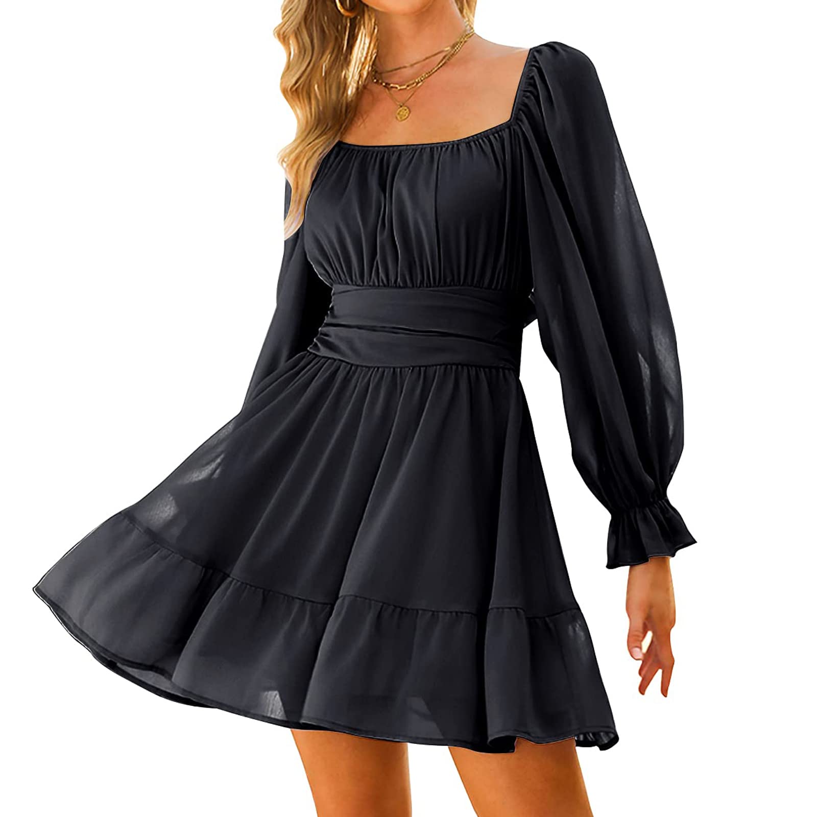 Women's Floral Print Casual Dress - High Waist Midi Summer Beach Dress with Long Sleeves | Perfect for Vacations, Outdoor Parties & Boho Style Outfits