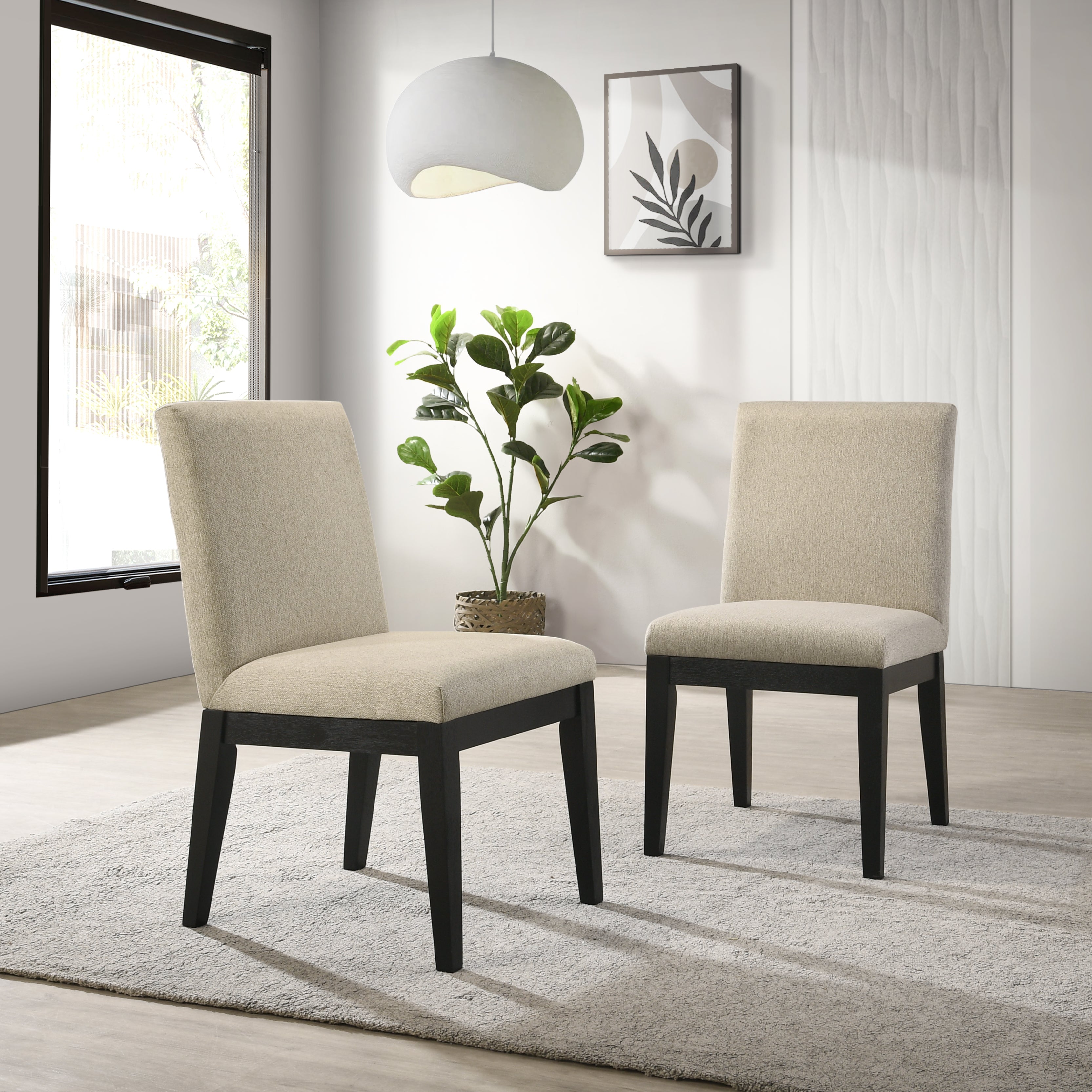 Roundhill Furniture Rocco Contemporary Solid Wood Dining Chairs, Beige, Set of 2 - Modern Kitchen & Dining Room Seating for Home & Restaurant Use
