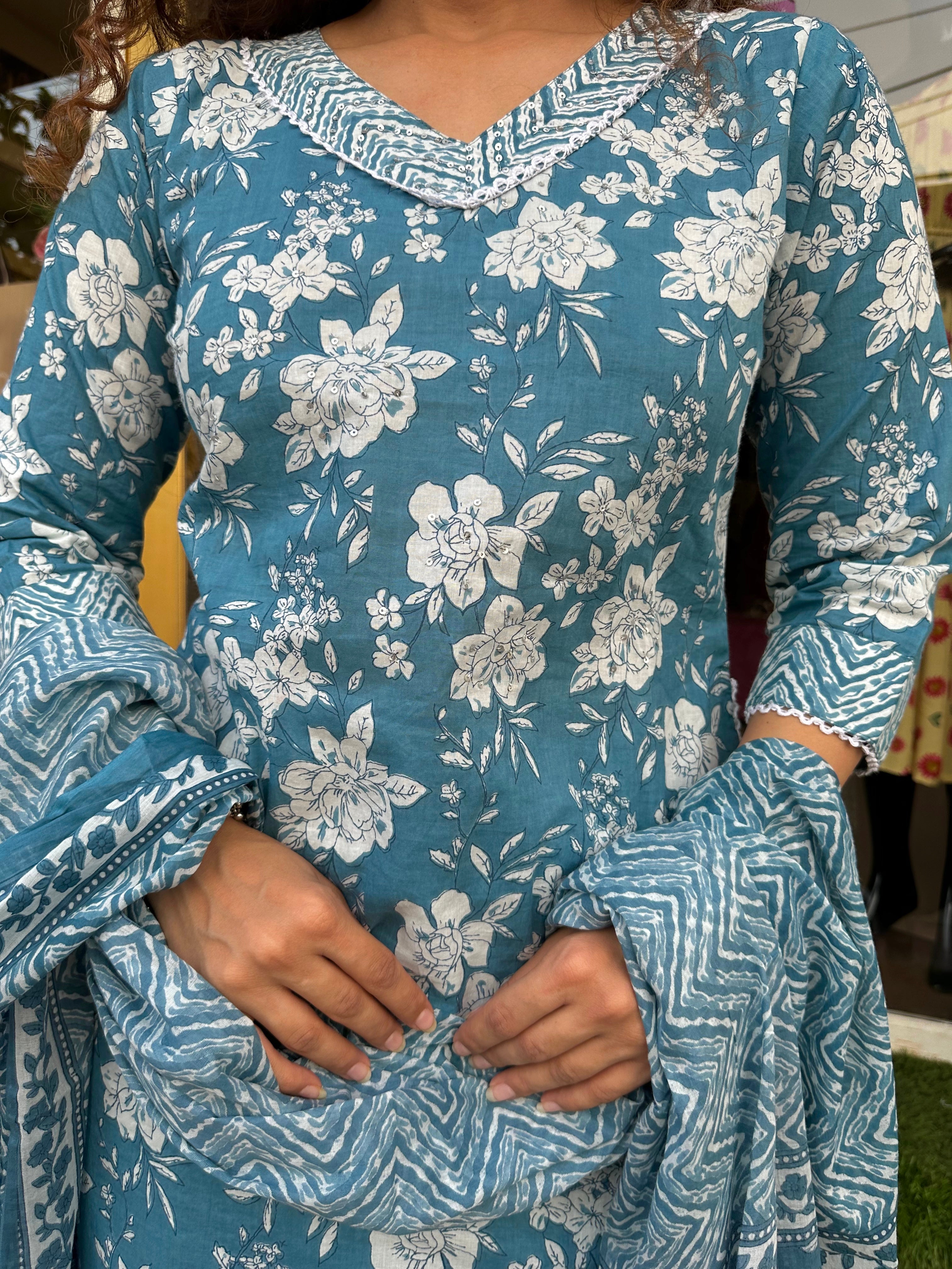 Stylish Blue Kurti with Afghani Pants & Dupatta Set - Elegant Ethnic Outfit for Women | Perfect for Festivals, Weddings & Cultural Events