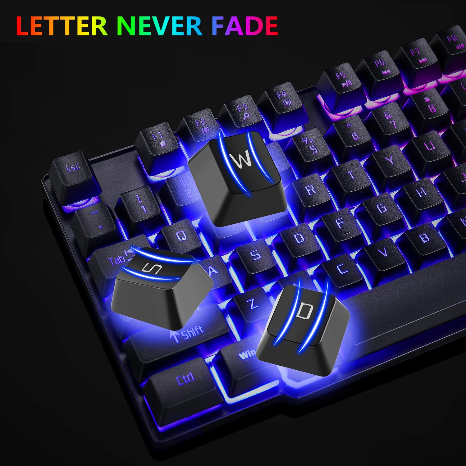 RGB Gaming Keyboard and Mouse Combo - USB Wired LED Backlit Mechanical Feel Keyboard & Colorful Mouse for PC, Laptop - Perfect for Gaming, Work & Streaming (Letter Glow)