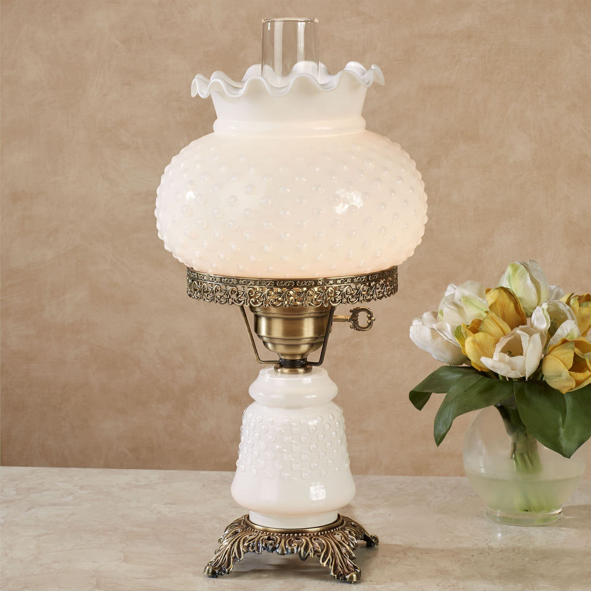 Touch of Class Mindy Hobnail Glass Table Lamp - Handcrafted White Shade & Blown Glass Globe - Victorian Hurricane Chimney Style - Perfect for Desk, Bedroom & Living Room Decor - Elegant Home Lighting Solution