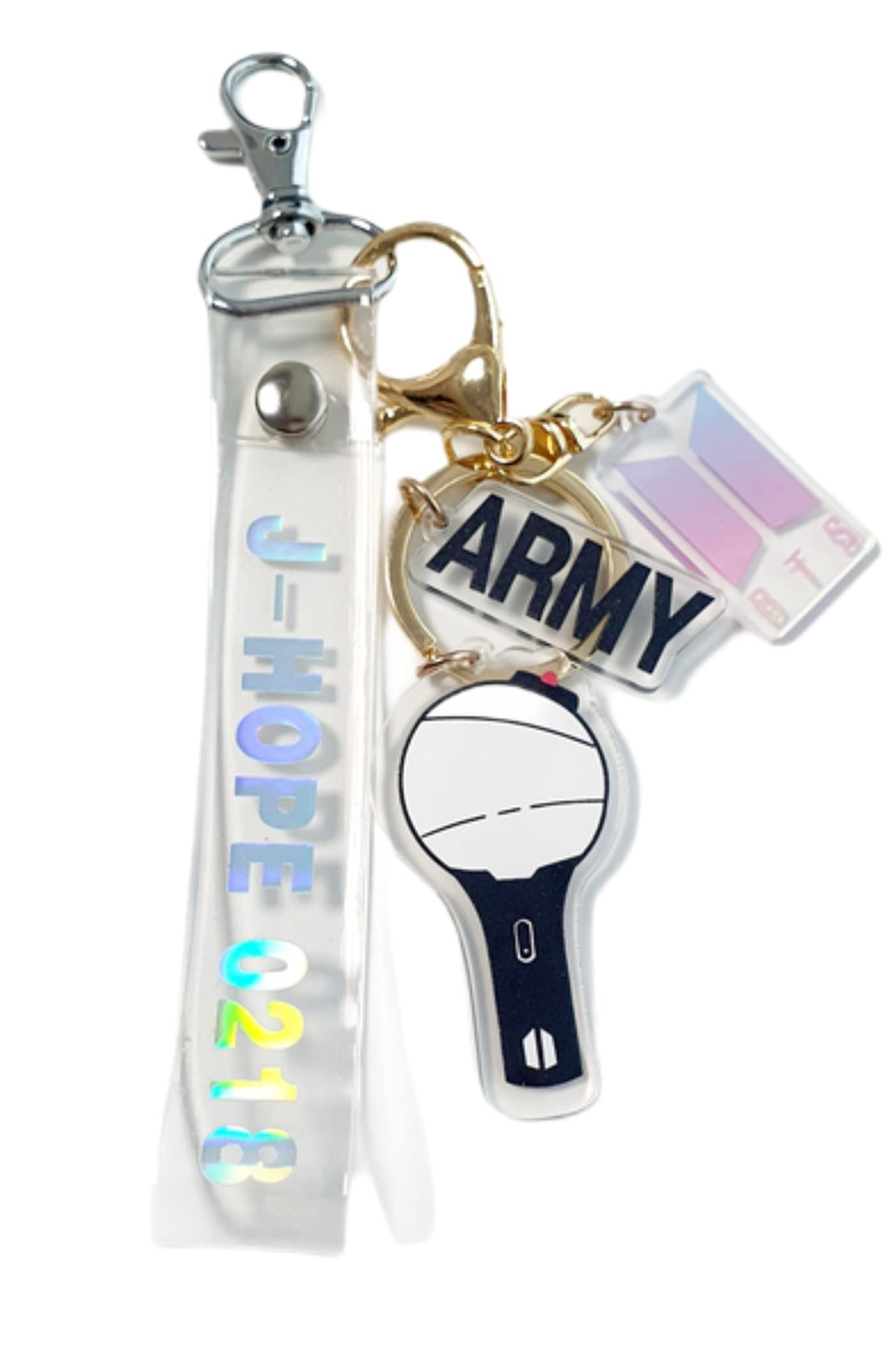 BTS Keychain Set (2 PCS) - Official ARMY Merchandise with Light Stick Keyring & Name Keychain - Perfect Kpop Gift for Fans, Concerts & Collectors