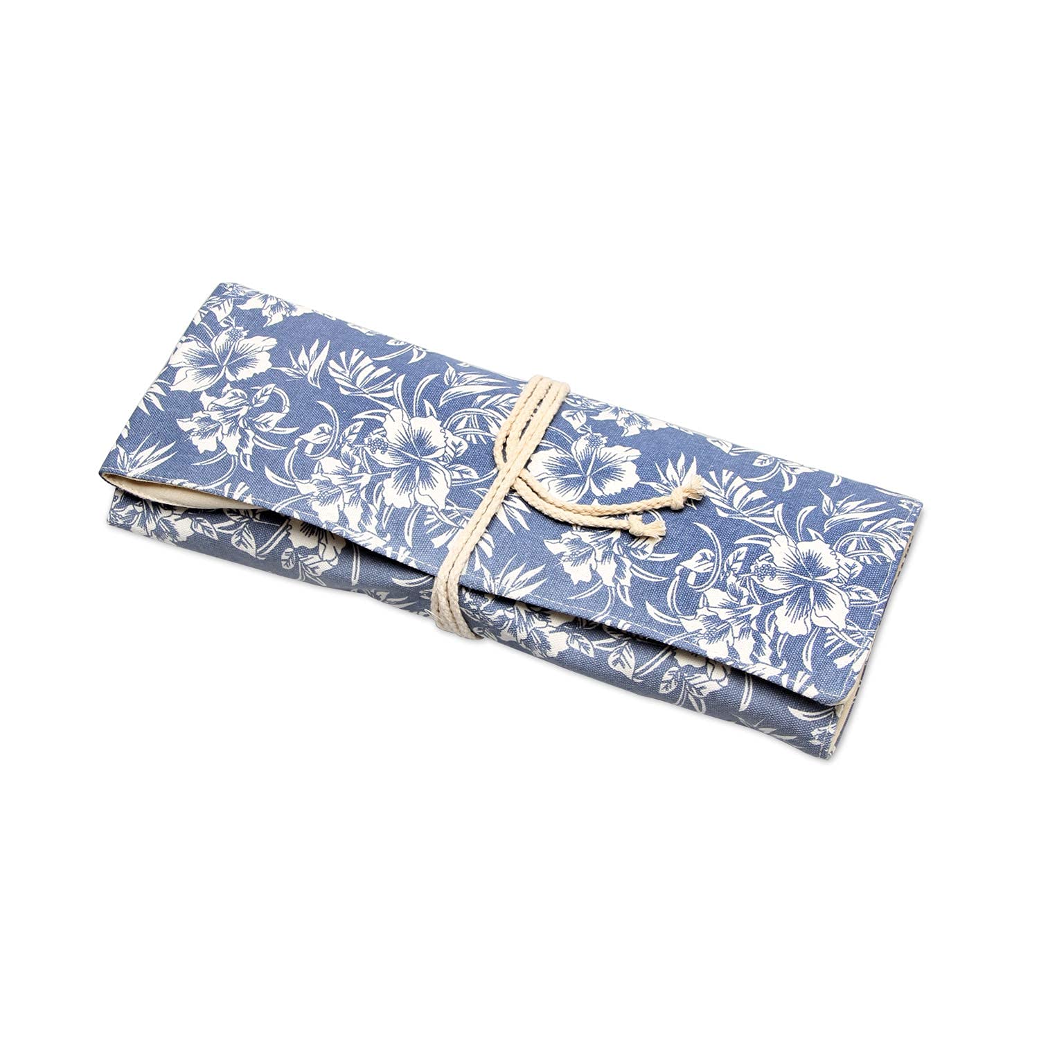 Teamoy Knitting Needles Holder Case (14 Inch) - Rolling Organizer for Straight & Circular Knitting Needles, Crochet Hooks & Craft Accessories - Blue Floral Design - Perfect for Travel & Home Knitting Projects