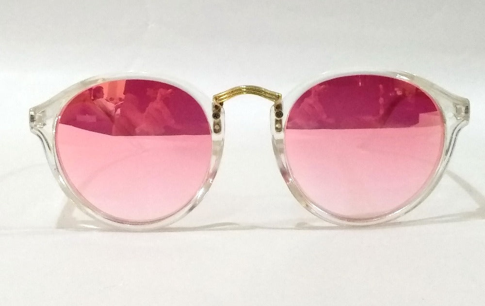 Stylish Pink Round Mirror Sunglasses for Men & Women - SW0021 - UV Protection, Retro Fashion Accessory for Beach, Driving & Outdoor Activities