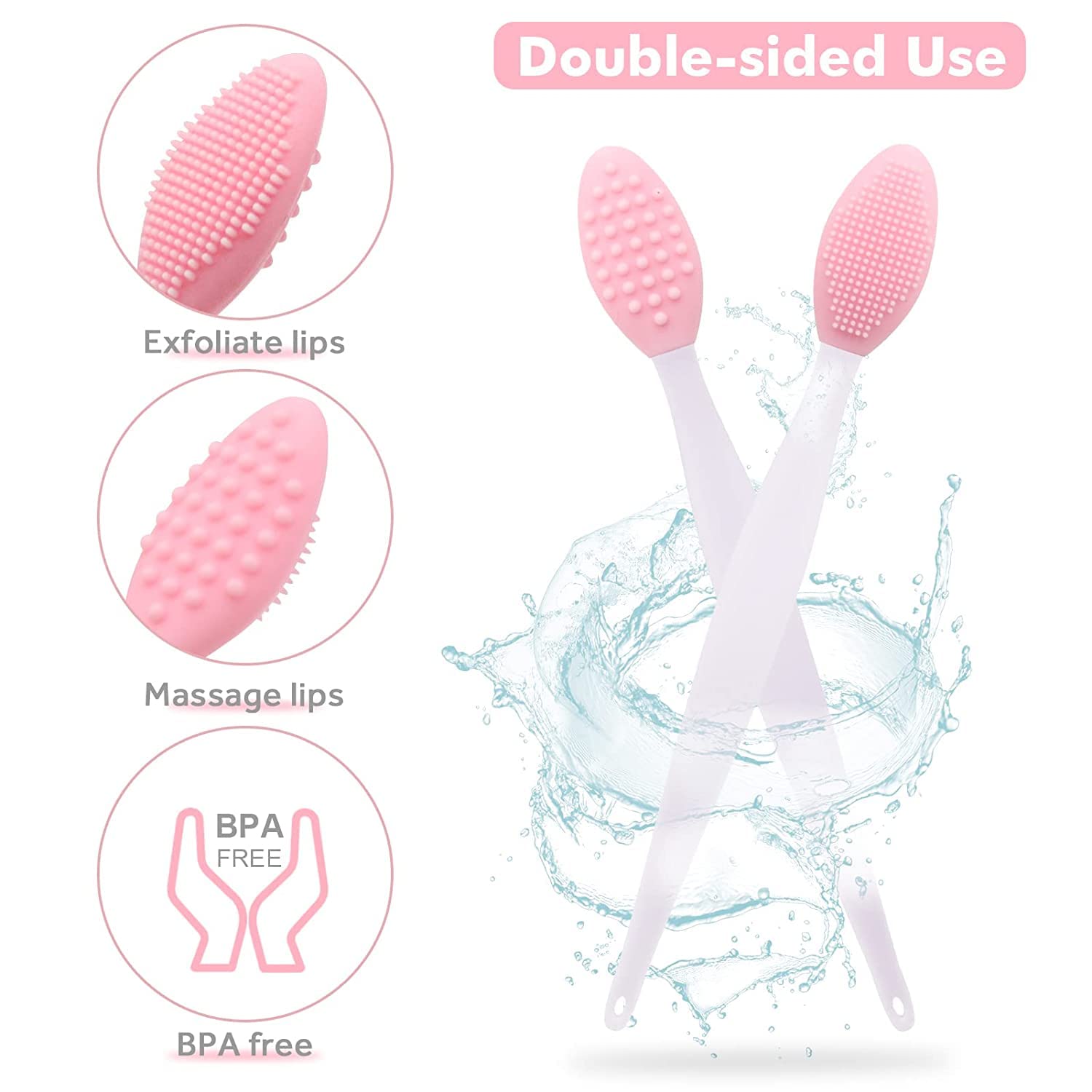 Getmecraft Silicone Lip Scrub Brush - Double-Sided Exfoliating Tool for Dark & Chapped Lips - Lip Scrubber for Smoother Fuller Lips - Pack of 2 - Perfect for Daily Lip Care & Makeup Prep