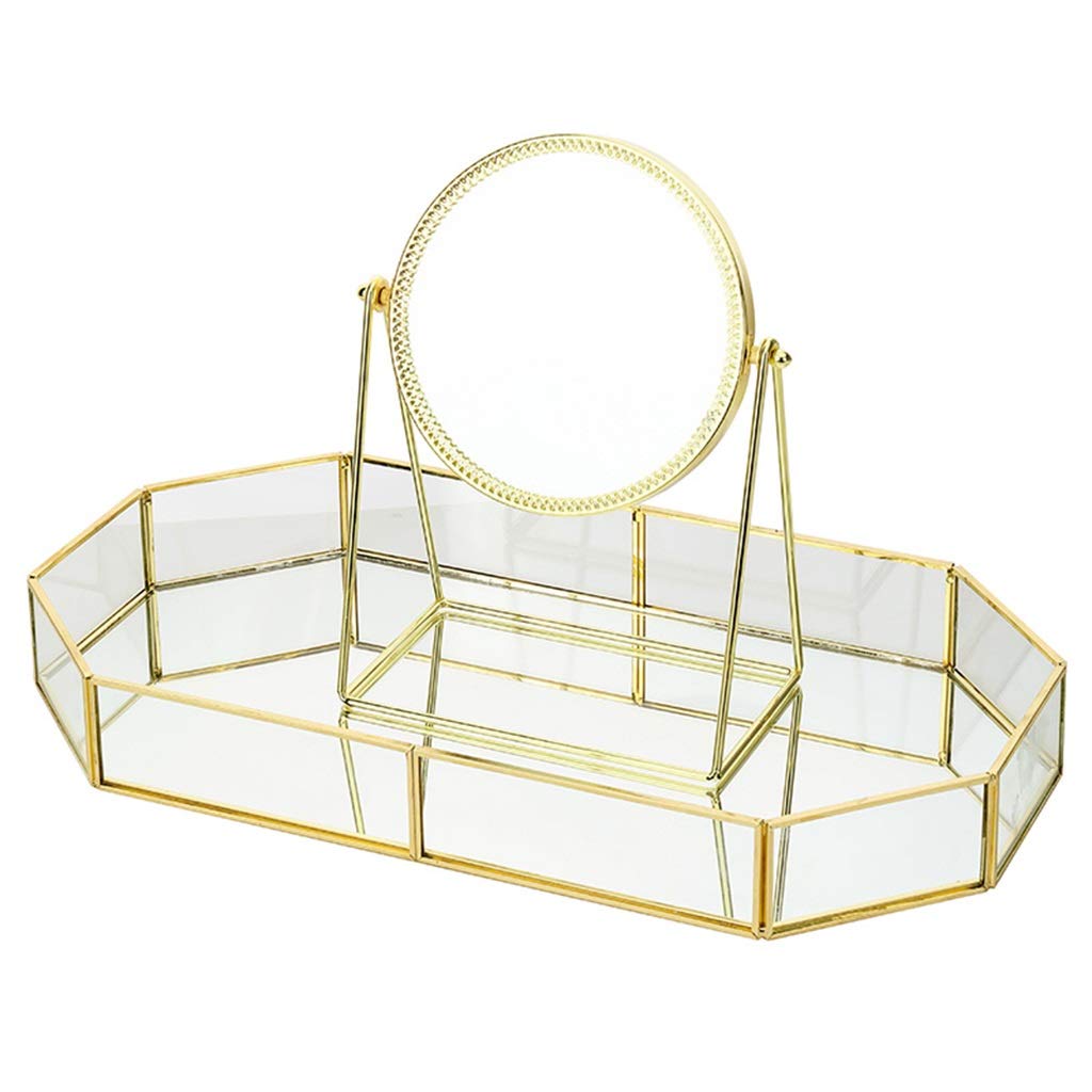 Premium Gold Metal Framed Vanity Mirror with Stand - 31.5x21.5cm Toughened Glass Cosmetic Mirror for Makeup & Dressing Table | Perfect for Home, Salon & Professional Beauty Use