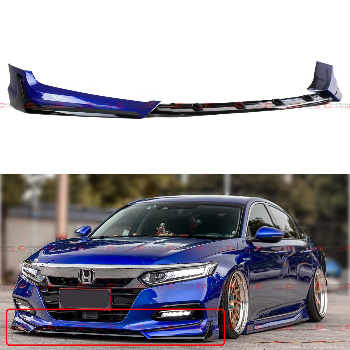 ACR Style JDM Painted Two-Tone Gloss Black & Night Pearl Blue Front Bumper Lip Splitter Kit for 2018-2020 Honda Accord EX/LX/Touring/Sport - Enhance Your Car's Aerodynamics & Style for Street Racing & Show Cars