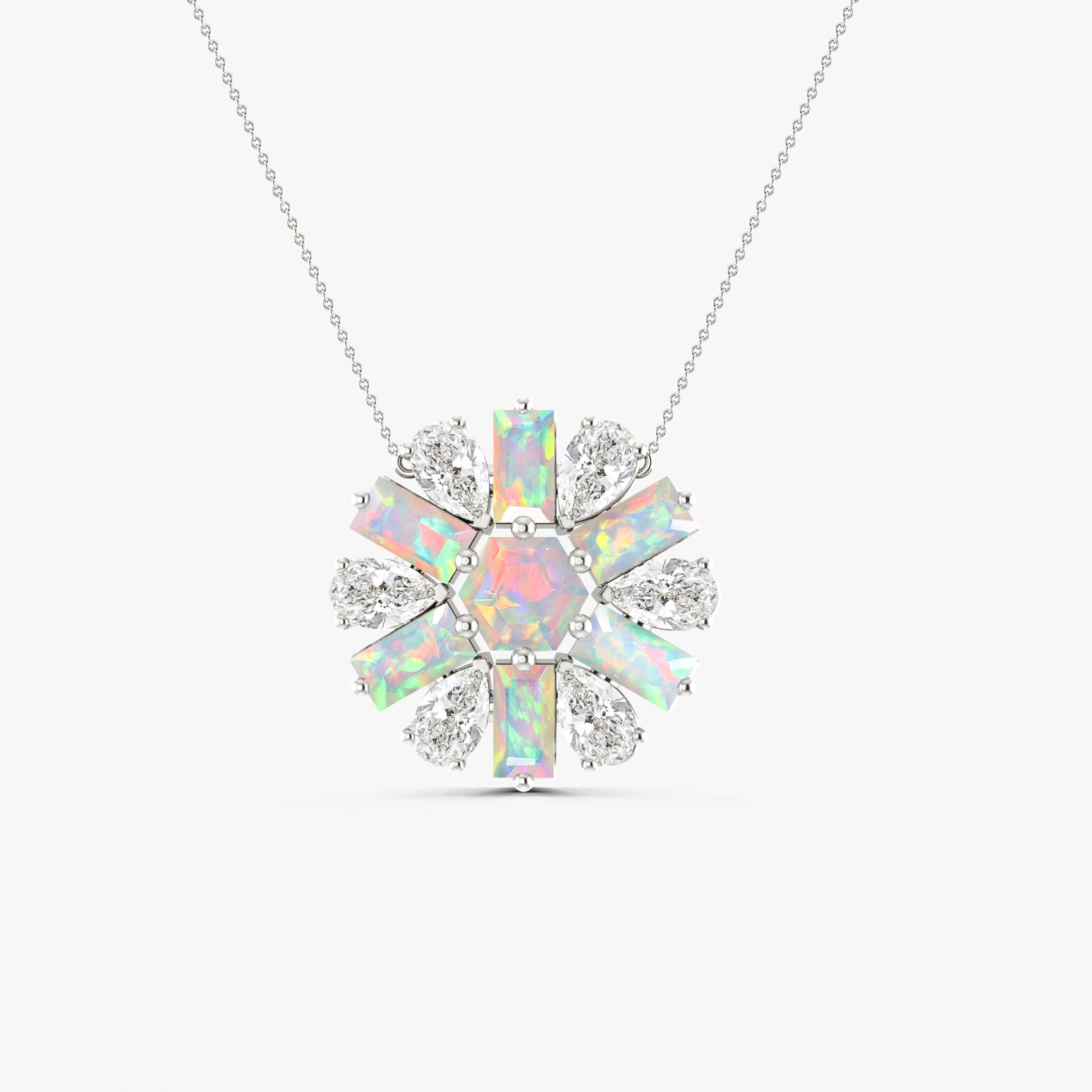 Natural White Opal Round Cluster Charm Pendant Necklace for Women - Elegant Boho Jewelry Gift for Birthday, Anniversary & Special Occasions | Perfect for Layering, Everyday Wear & Boho Fashion
