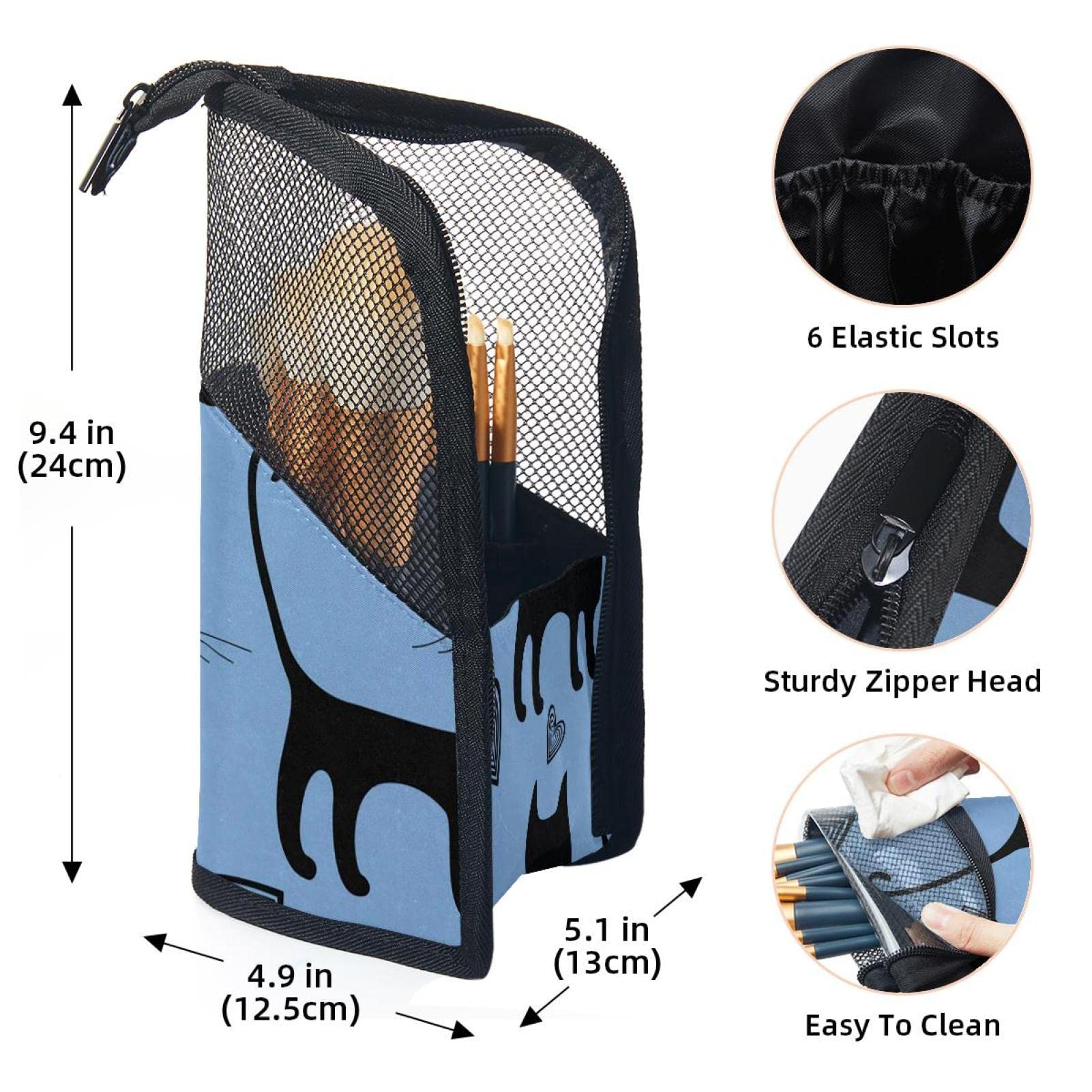 Premium 12-Piece Makeup Brush Organizer Bag with Black Cat & Heart Design - Portable Travel Cosmetic Brush Holder Case for Professional Artists & Beginners - Perfect for Home, Travel & Salon Use