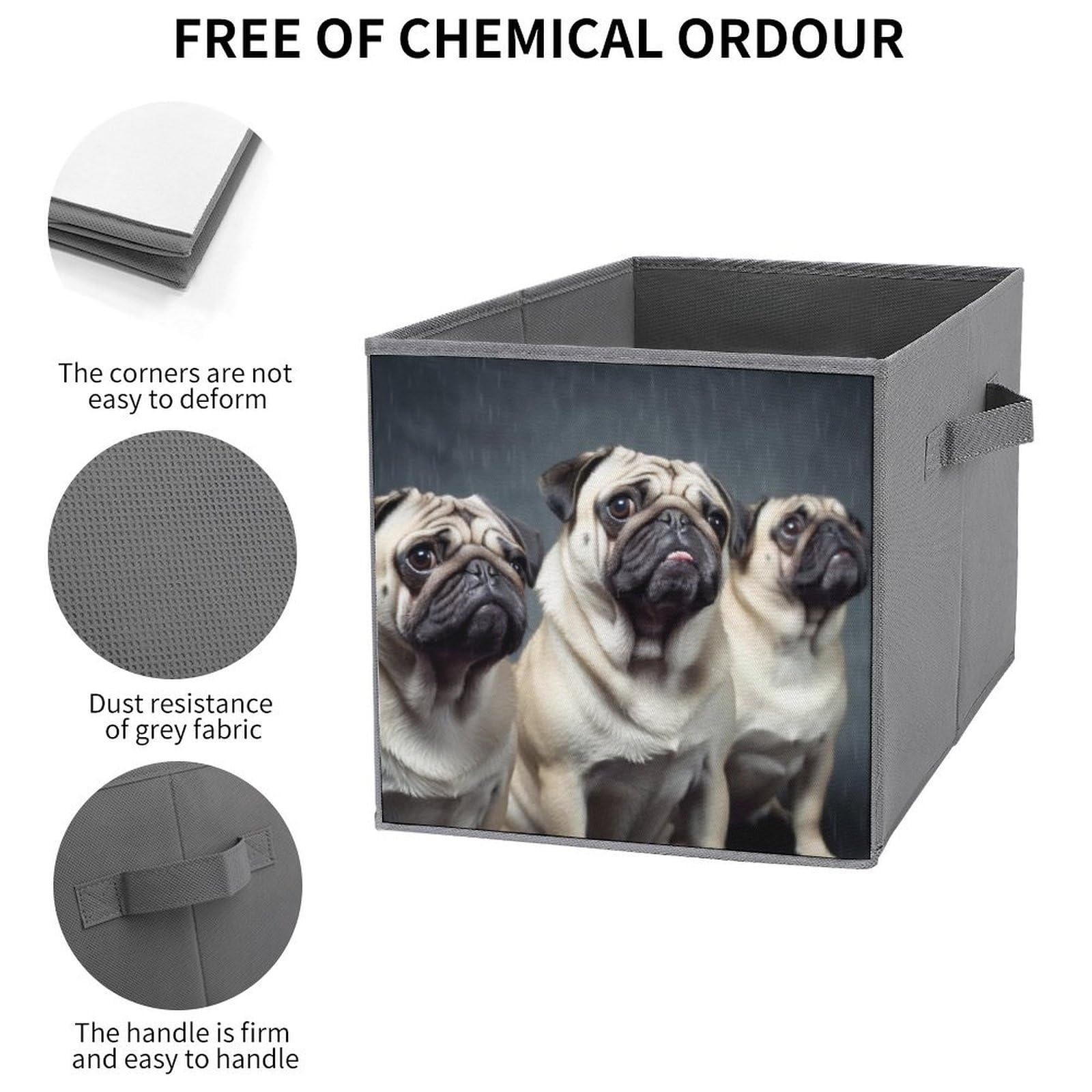 6-Pack Funny Pug Dog Collapsible Storage Bins with Handles - Large Closet Organizer Baskets for Clothing, Toys & Home Organization | Perfect for Bedroom, Nursery & Dorm Storage Solutions