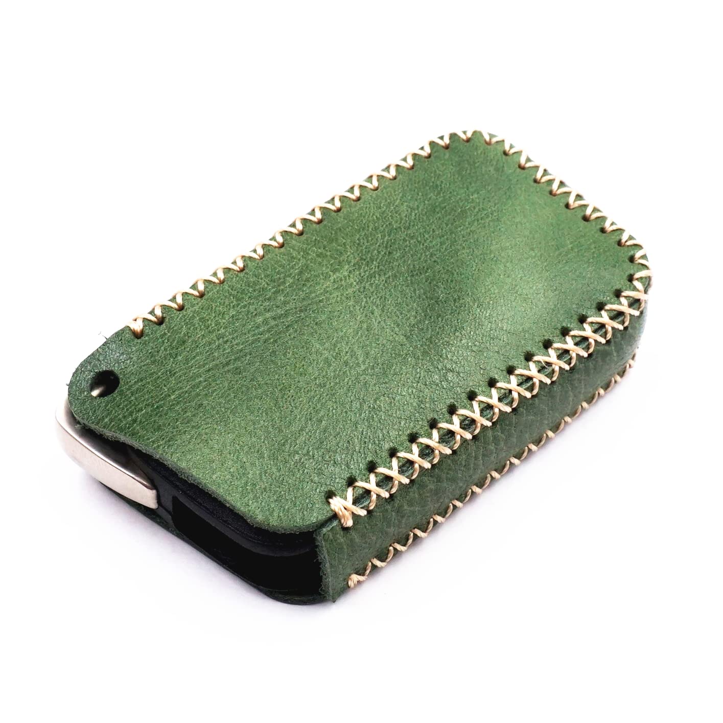 Genuine Leather Smart Key Fob Cover with 4 Buttons & Chain - Compatible with Lexus ES GS IS LX RX RC NX RC-F (Green) - Premium Protection & Style for Your Car Keys