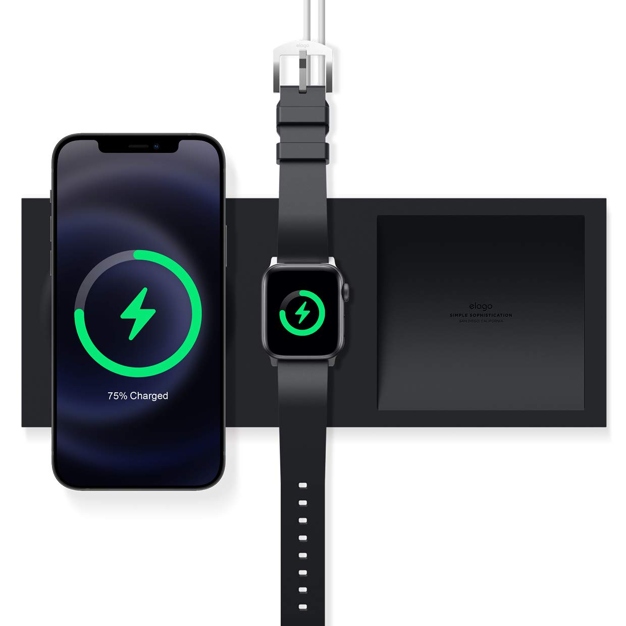elago MagSafe Charging Tray Duo - Wireless Charging Stand for iPhone 16/15/14/13/12 & Apple Watch | Compatible with AirPods Case (Black) | Nightstand Organizer & Desktop Charging Station | Cable Not Included