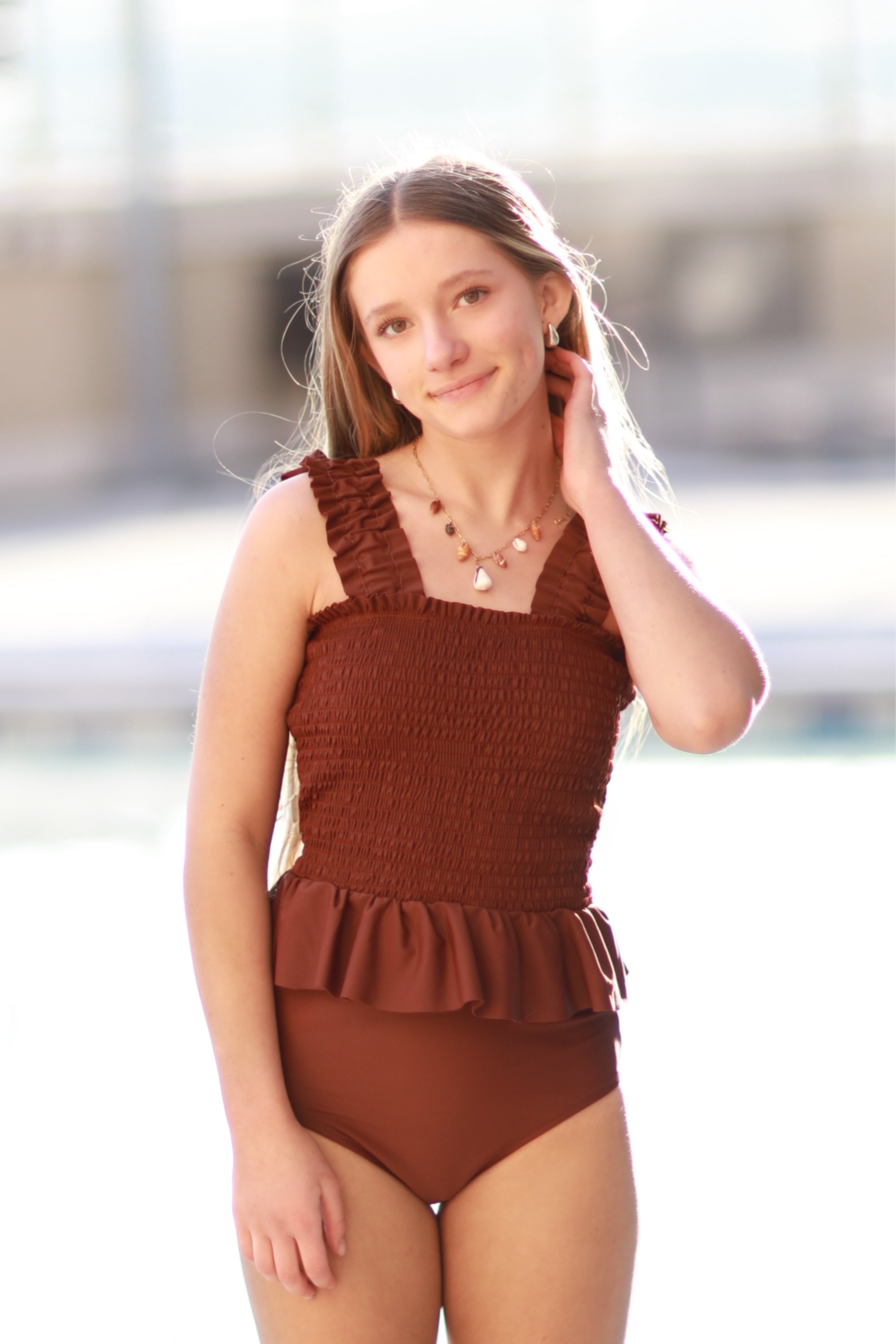 New Tween Coco Brown Smocked Tankini Top for Girls - $56 | Perfect for Beach, Pool & Summer Vacations