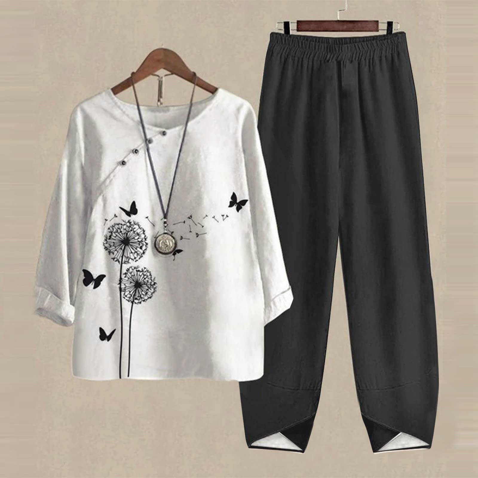 Women's 2-Piece Outfit Set - Red Palazzo Pants & Long Sleeve Top | Cotton Dressy Sweatsuit for Plus Size Women | Fall Fashion Lounge Wear & Office Outfits