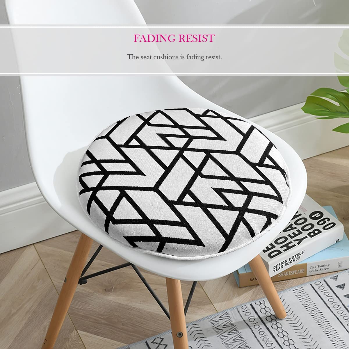 Bistro Chair Cushions Set of 2 - 16x16 Inch Black Outdoor Seat Cushions with Geometric Triangle Pattern - Waterproof Round Patio Chair Pads for Dining Chairs, Garden Furniture & Deck Decor