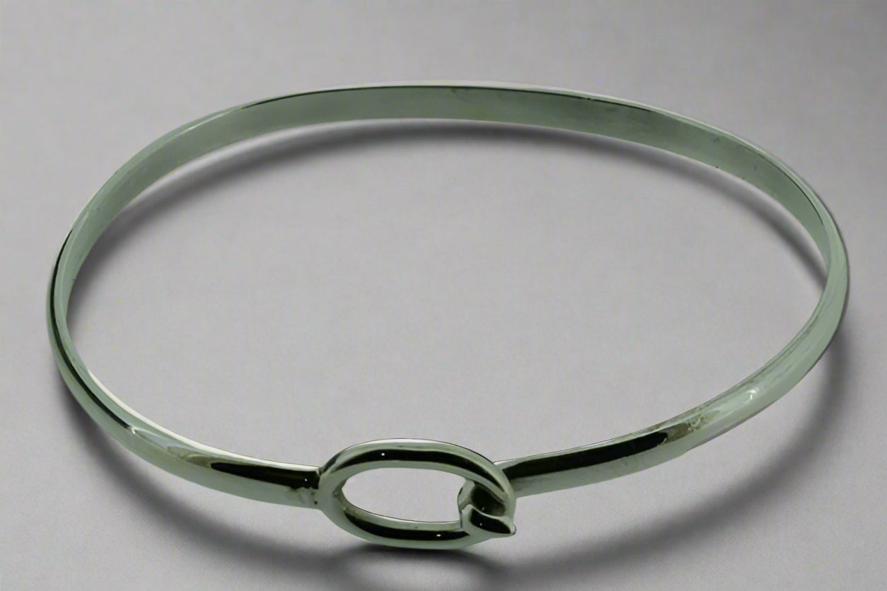 Sterling Silver Oval Closer Bangle Bracelet - Elegant Jewelry for Women, Perfect for Everyday Wear, Parties & Gifts