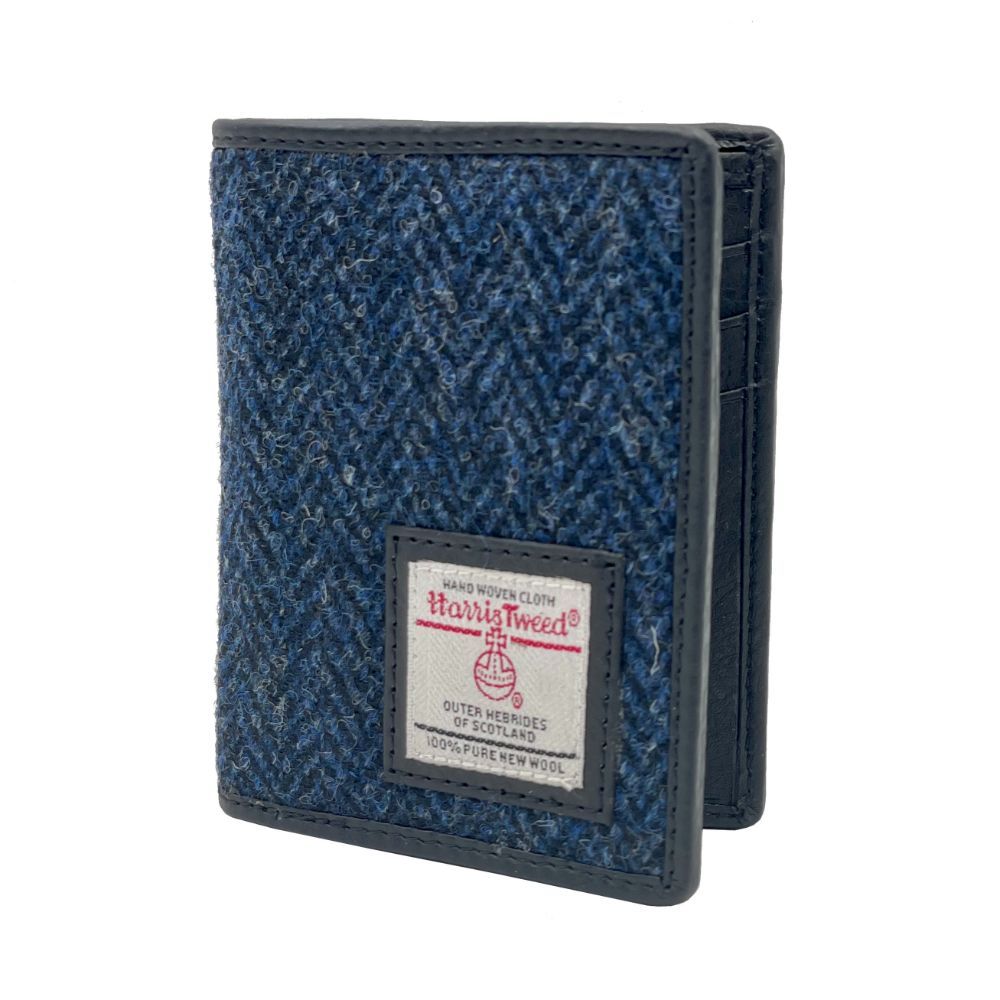 Harris Tweed Genuine Scottish Wool Card Holder Wallet - Blue | RFID Blocking Credit Card Case for Men & Women | Perfect for Travel, Business & Everyday Use