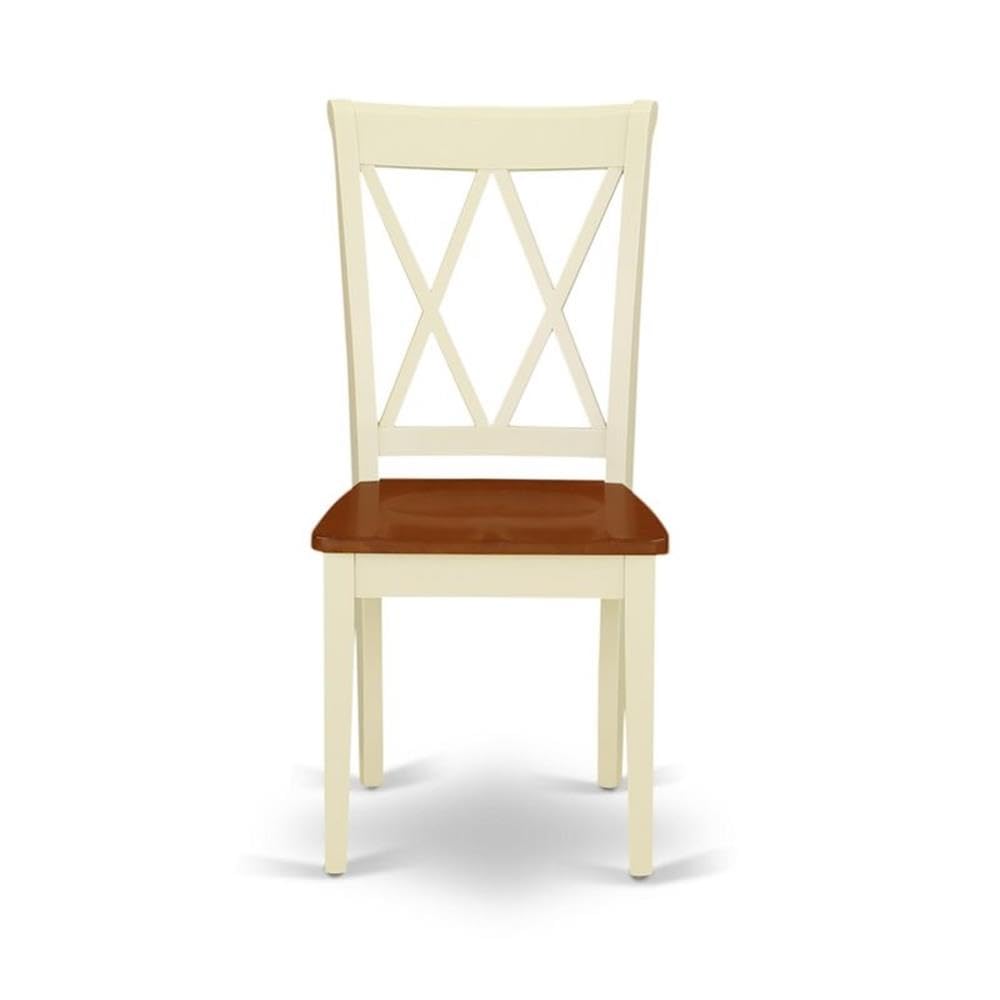 East West Furniture Oval Dining Table Set with 18 Leaf Extension & Double X Back Chairs - 9 Piece Asian Hardwood Dining Set in Buttermilk and Cherry Finish - Perfect for Family Gatherings, Dinner Parties & Formal Dining Rooms