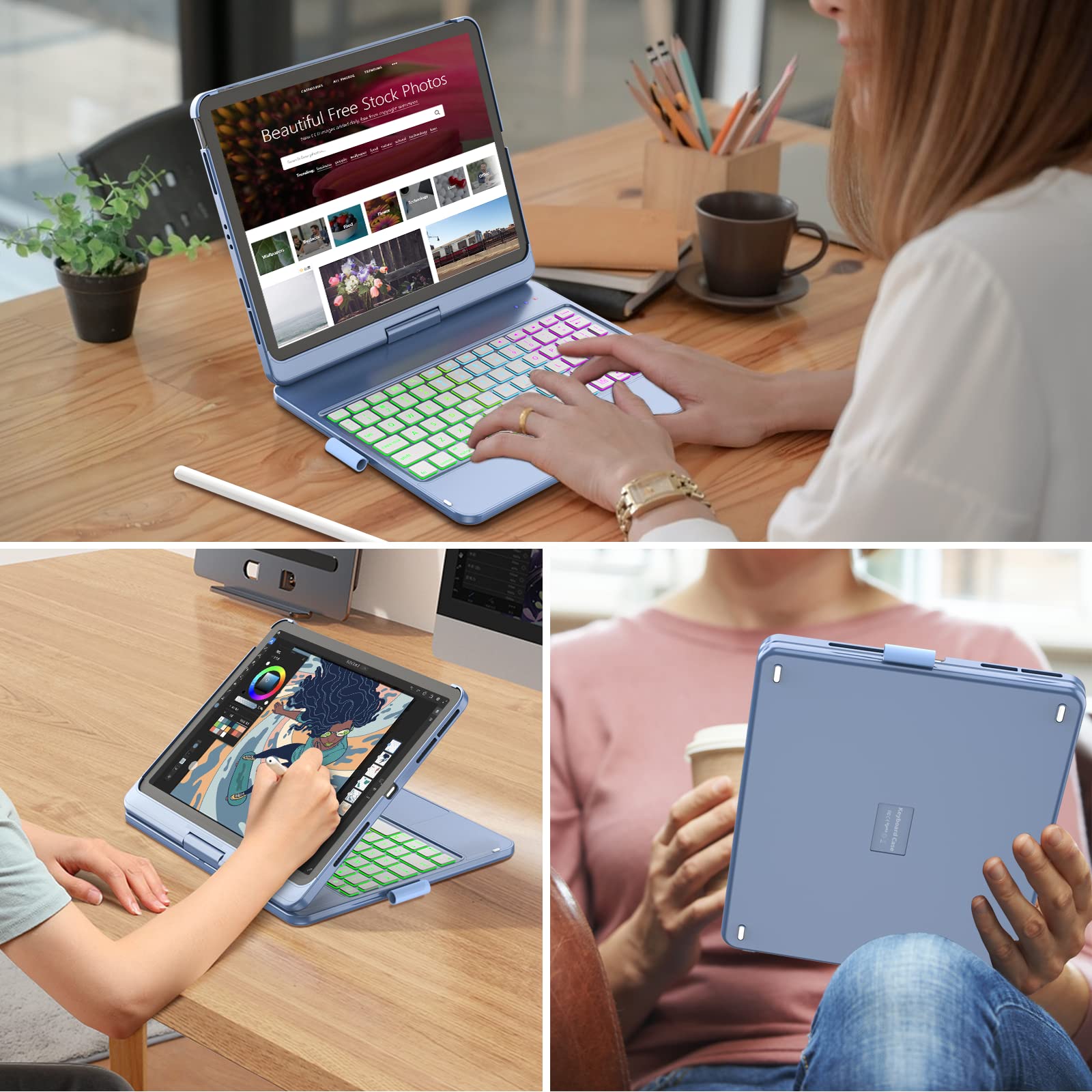 iPad Pro 11 Inch Keyboard Case with Touch Trackpad & 10-Color Backlight - Compatible with iPad Air 5th/4th Gen & iPad Pro 11 (1st/2nd/3rd Gen) - 360° Protection & Pencil Holder - Perfect for Work, Study & Travel