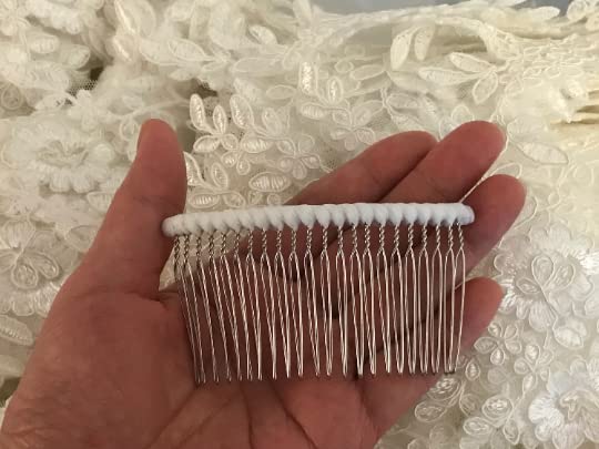 22 Teeth Extra Long Metal Comb with Tulle Wrap - 8.5cm x 4.8cm White Bridal Hair Accessory for Securing Wedding Veils, Updos & Formal Hairstyles - Perfect for Brides, Prom & Special Occasions